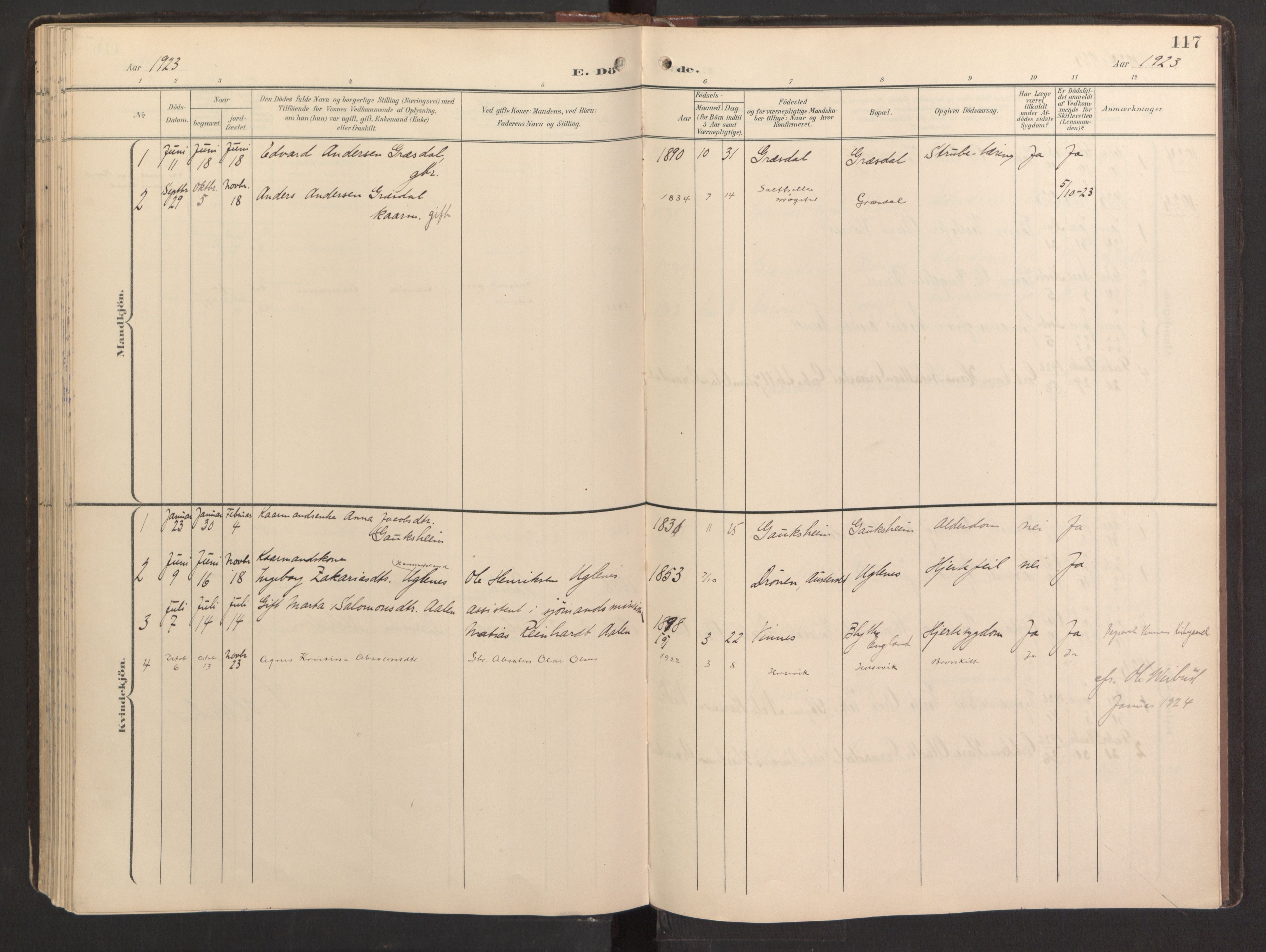 Fitjar sokneprestembete, SAB/A-99926: Parish register (official) no. B 1, 1900-1926, p. 117