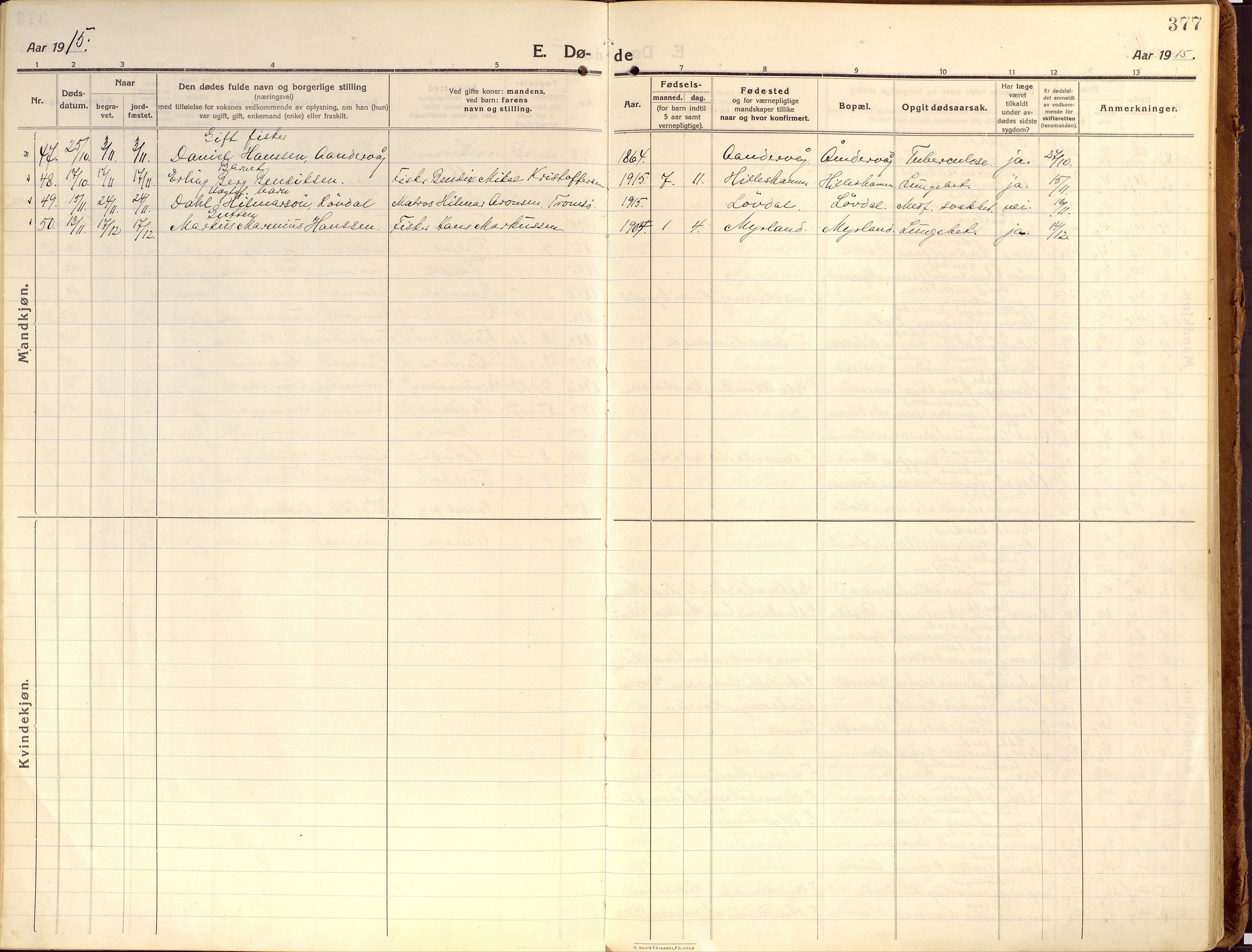 Ibestad sokneprestembete, AV/SATØ-S-0077/H/Ha/Haa/L0018kirke: Parish register (official) no. 18, 1915-1929, p. 377