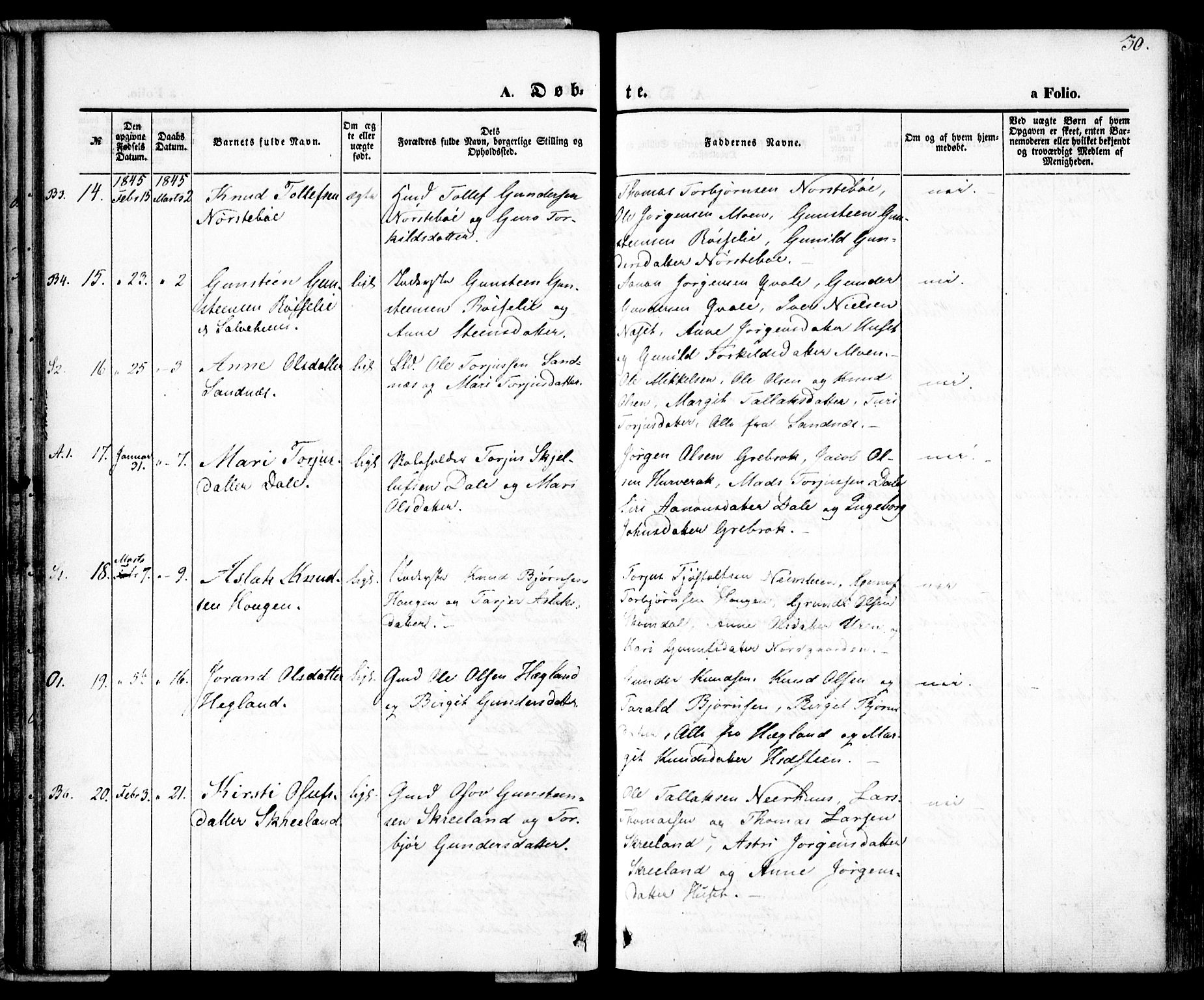 Bygland sokneprestkontor, AV/SAK-1111-0006/F/Fa/Fab/L0004: Parish register (official) no. A 4, 1842-1858, p. 30