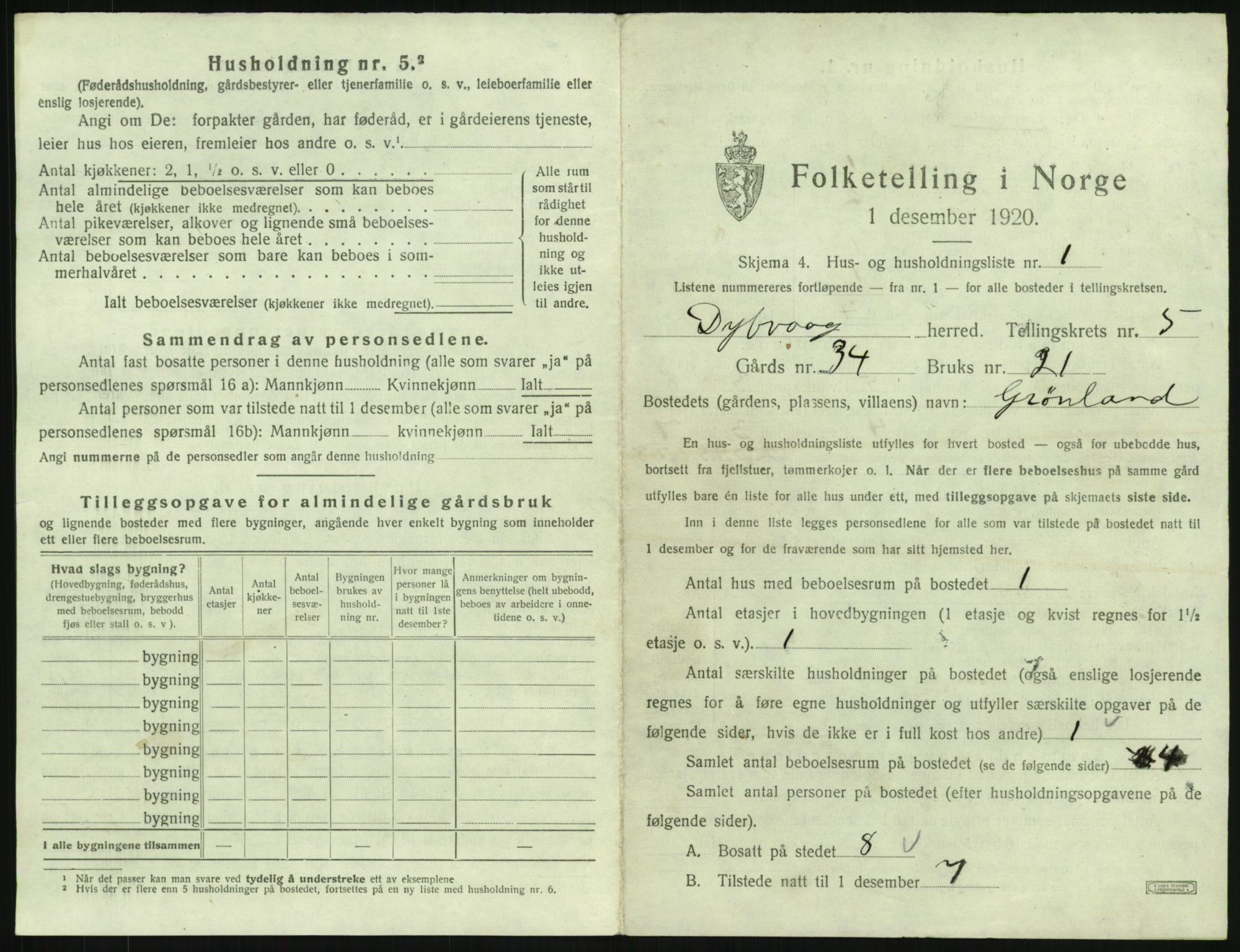 SAK, 1920 census for Dypvåg, 1920, p. 773