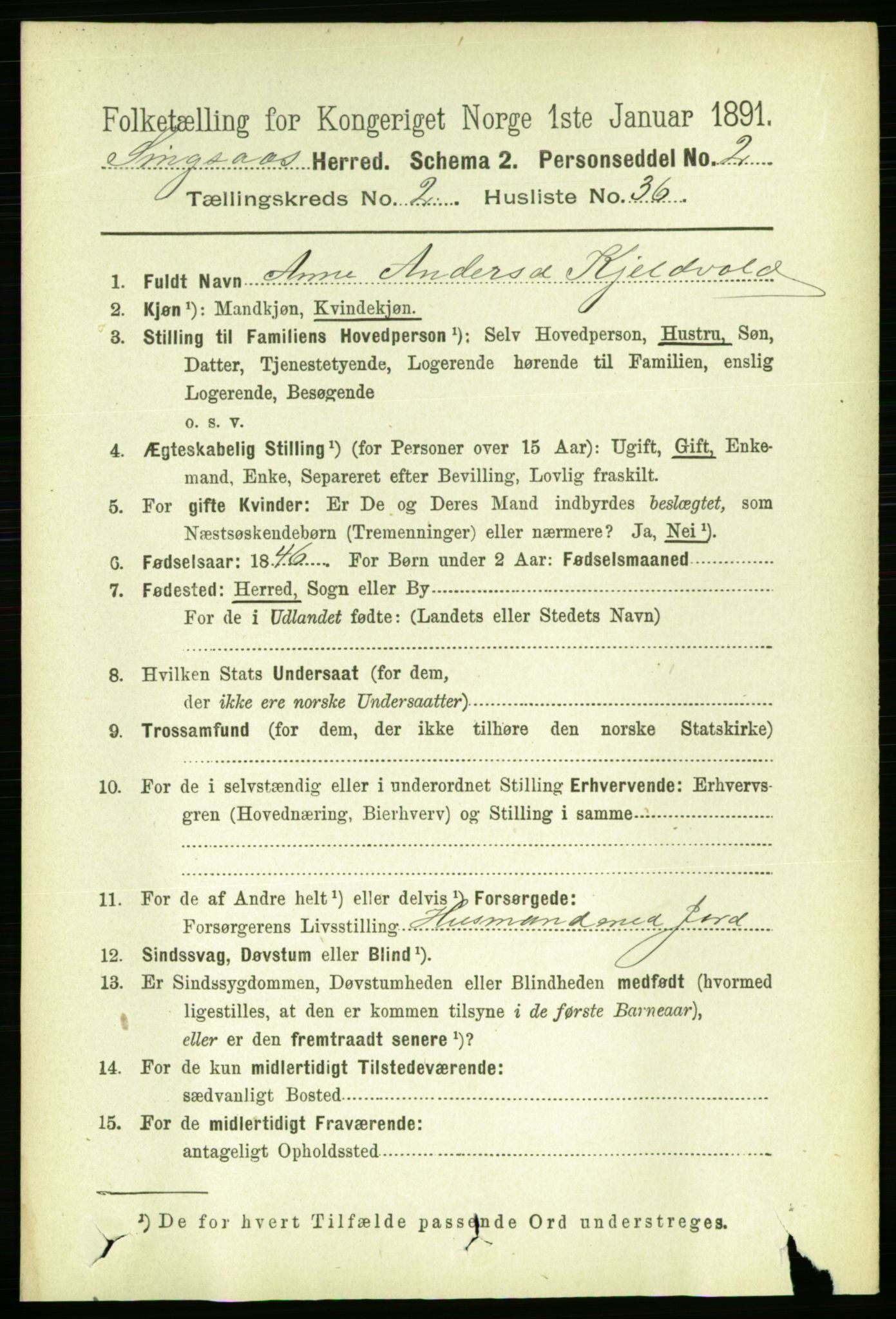 RA, 1891 census for 1646 Singsås, 1891, p. 495