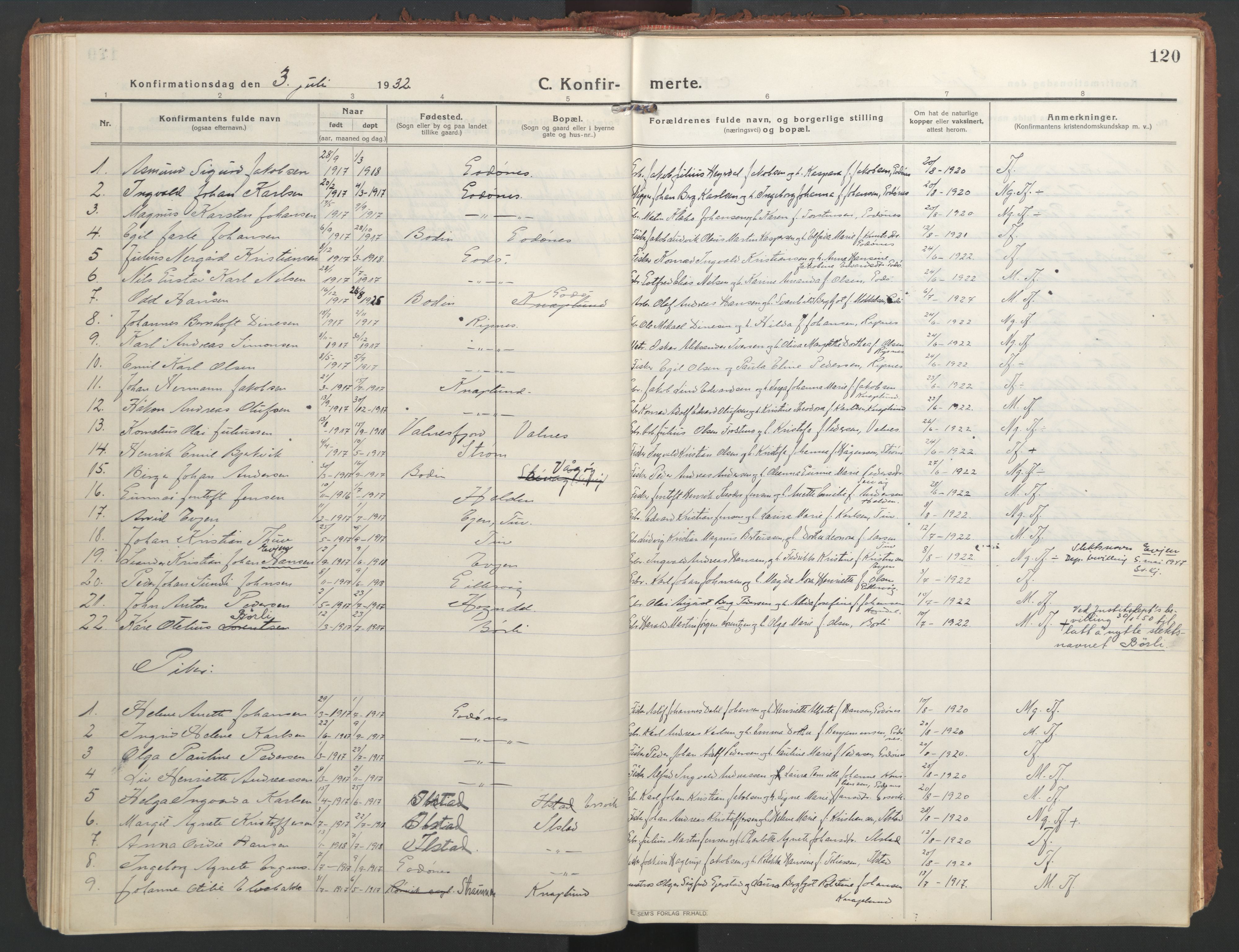 Ministerialprotokoller, klokkerbøker og fødselsregistre - Nordland, SAT/A-1459/804/L0086: Parish register (official) no. 804A07, 1916-1935, p. 120