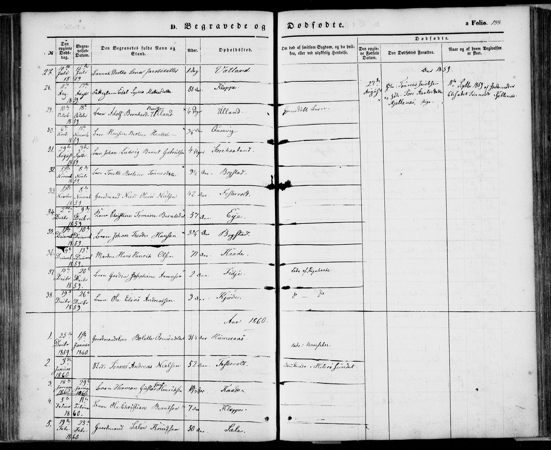 Flekkefjord sokneprestkontor, AV/SAK-1111-0012/F/Fa/Fab/L0004: Parish register (official) no. A 4, 1850-1875, p. 188