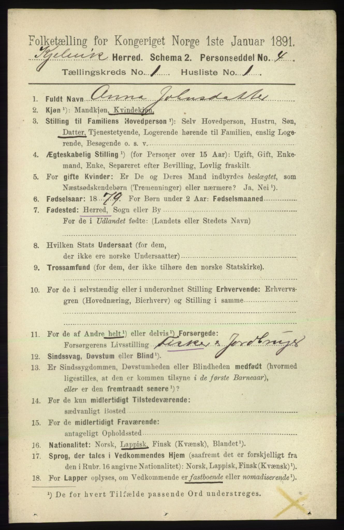 RA, 1891 census for 2019 Kjelvik, 1891, p. 38