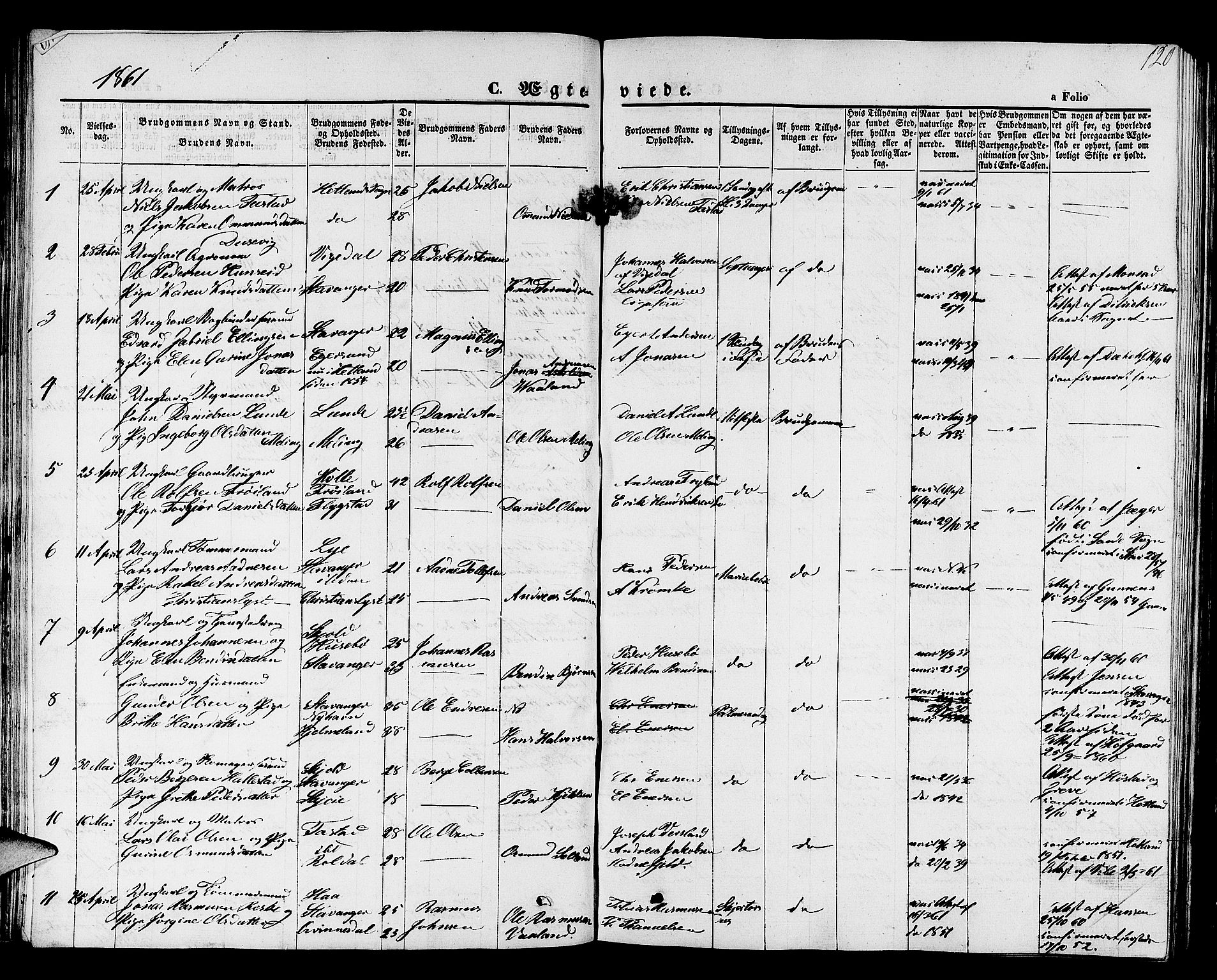 Hetland sokneprestkontor, SAST/A-101826/30/30BB/L0001: Parish register (copy) no. B 1, 1850-1868, p. 120