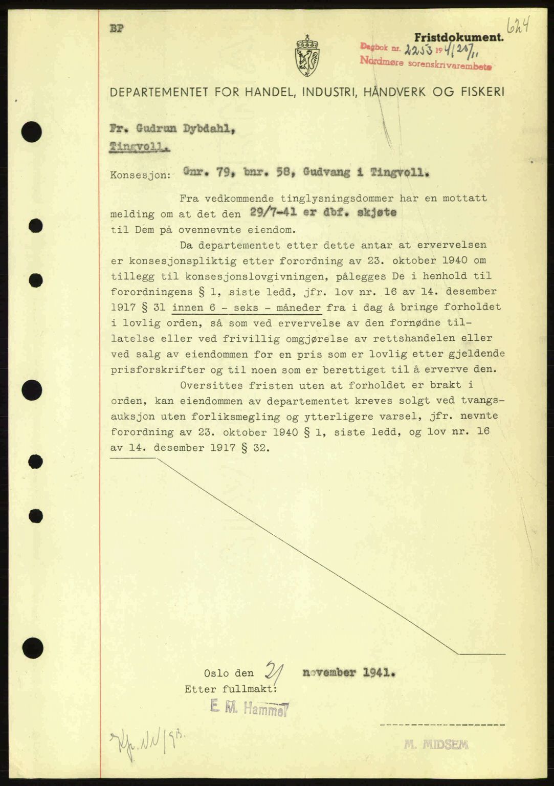 Nordmøre sorenskriveri, SAT/A-4132/1/2/2Ca: Mortgage book no. B88, 1941-1942, Diary no: : 2253/1941