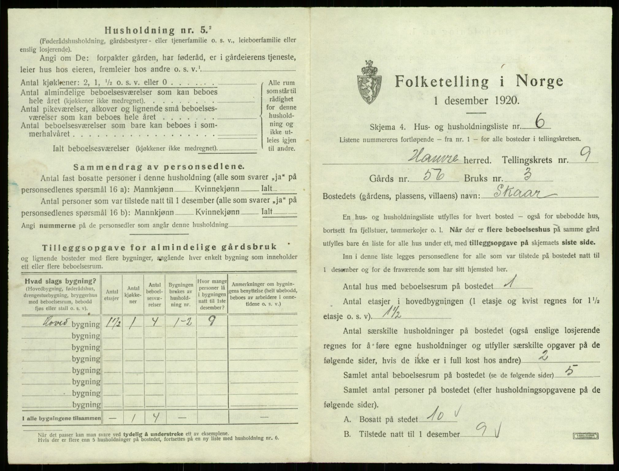 SAB, 1920 census for Hamre, 1920, p. 722