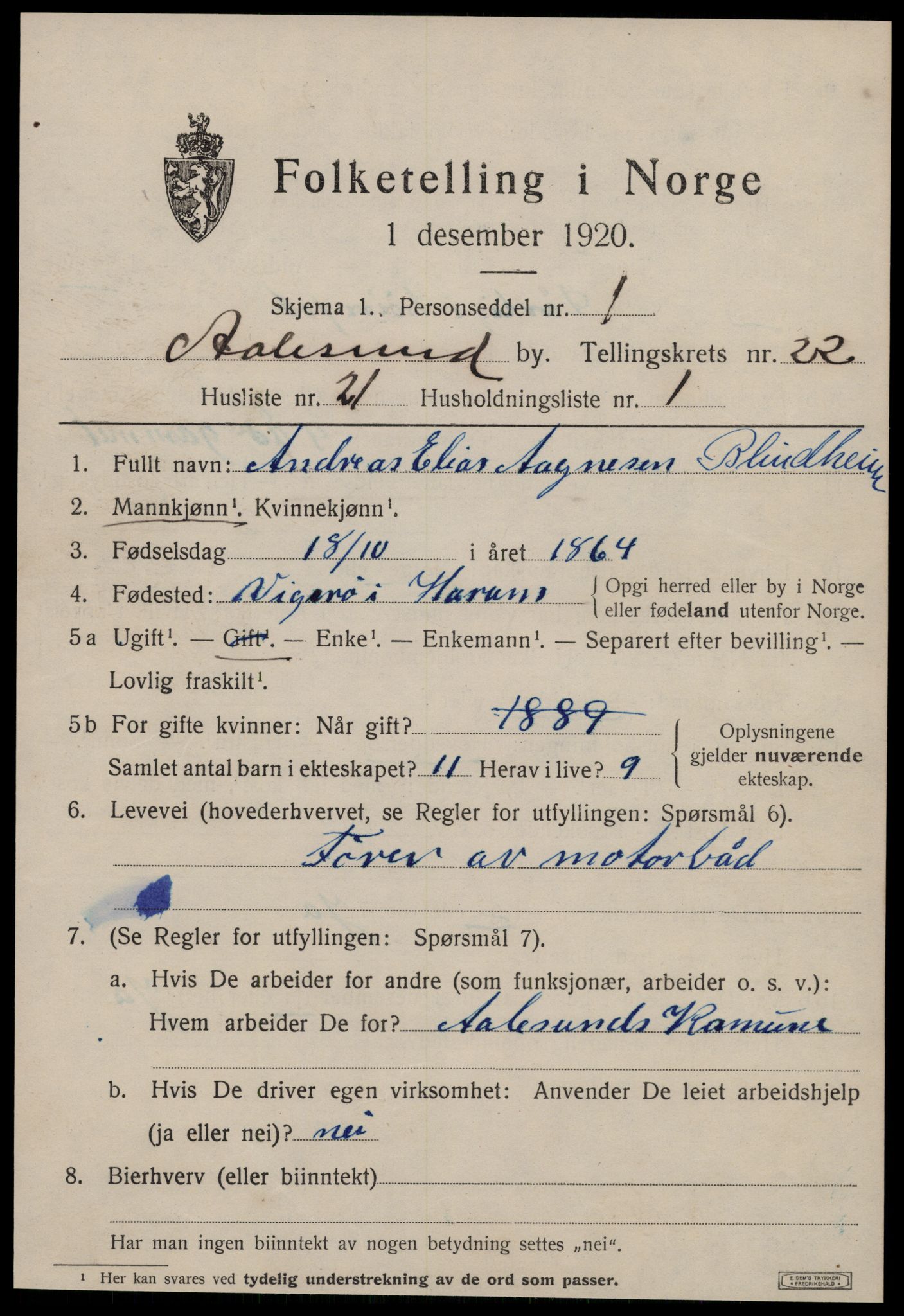 SAT, 1920 census for Ålesund, 1920, p. 40966
