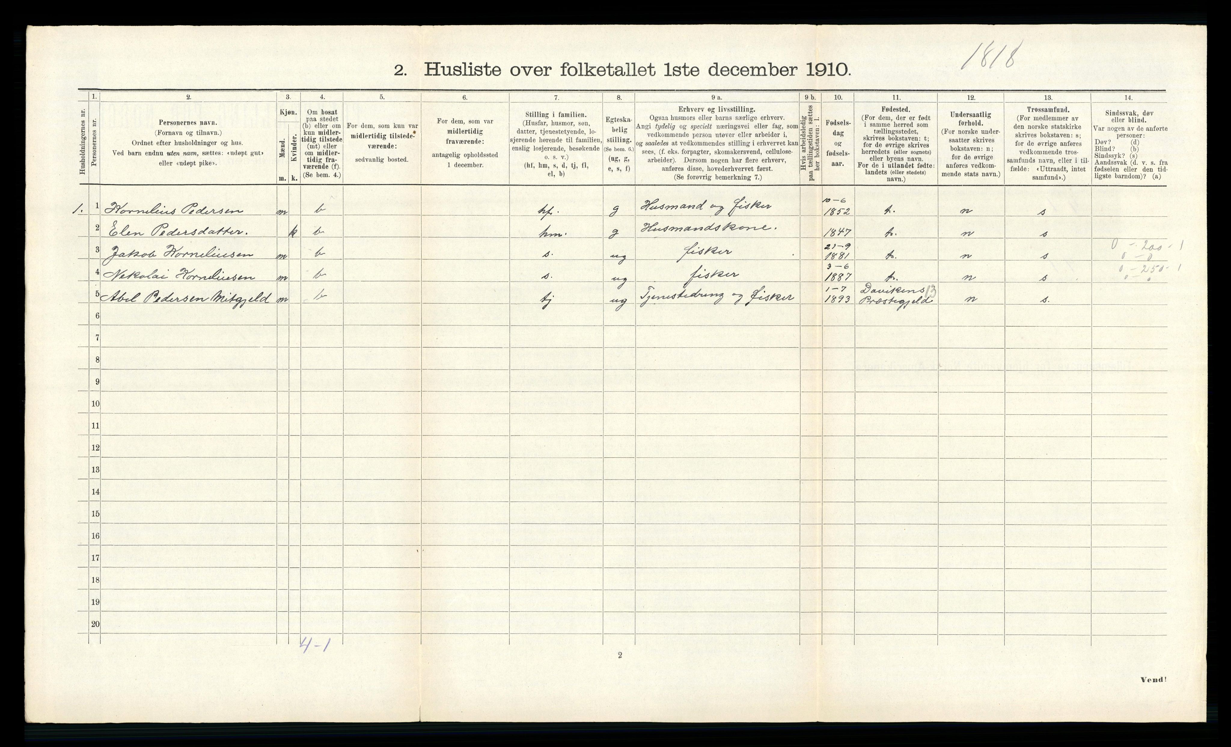 RA, 1910 census for Solund, 1910, p. 304