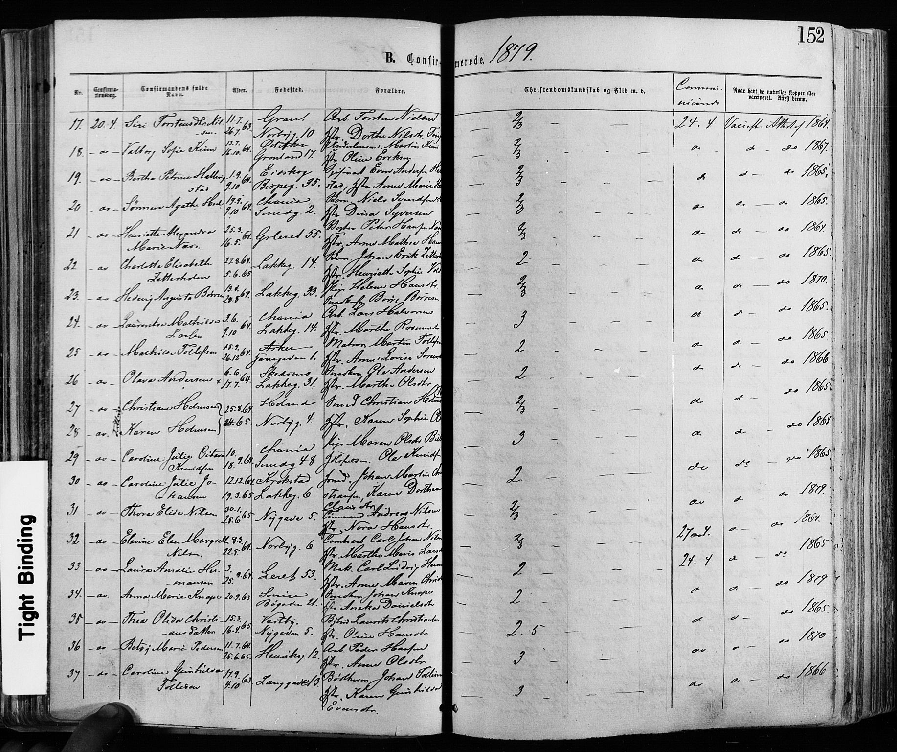 Grønland prestekontor Kirkebøker, AV/SAO-A-10848/F/Fa/L0005: Parish register (official) no. 5, 1869-1880, p. 152