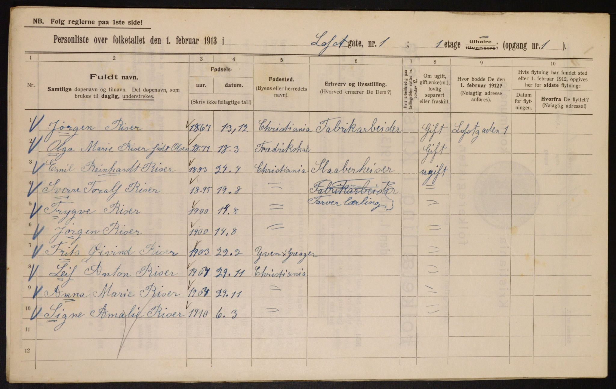 OBA, Municipal Census 1913 for Kristiania, 1913, p. 58129
