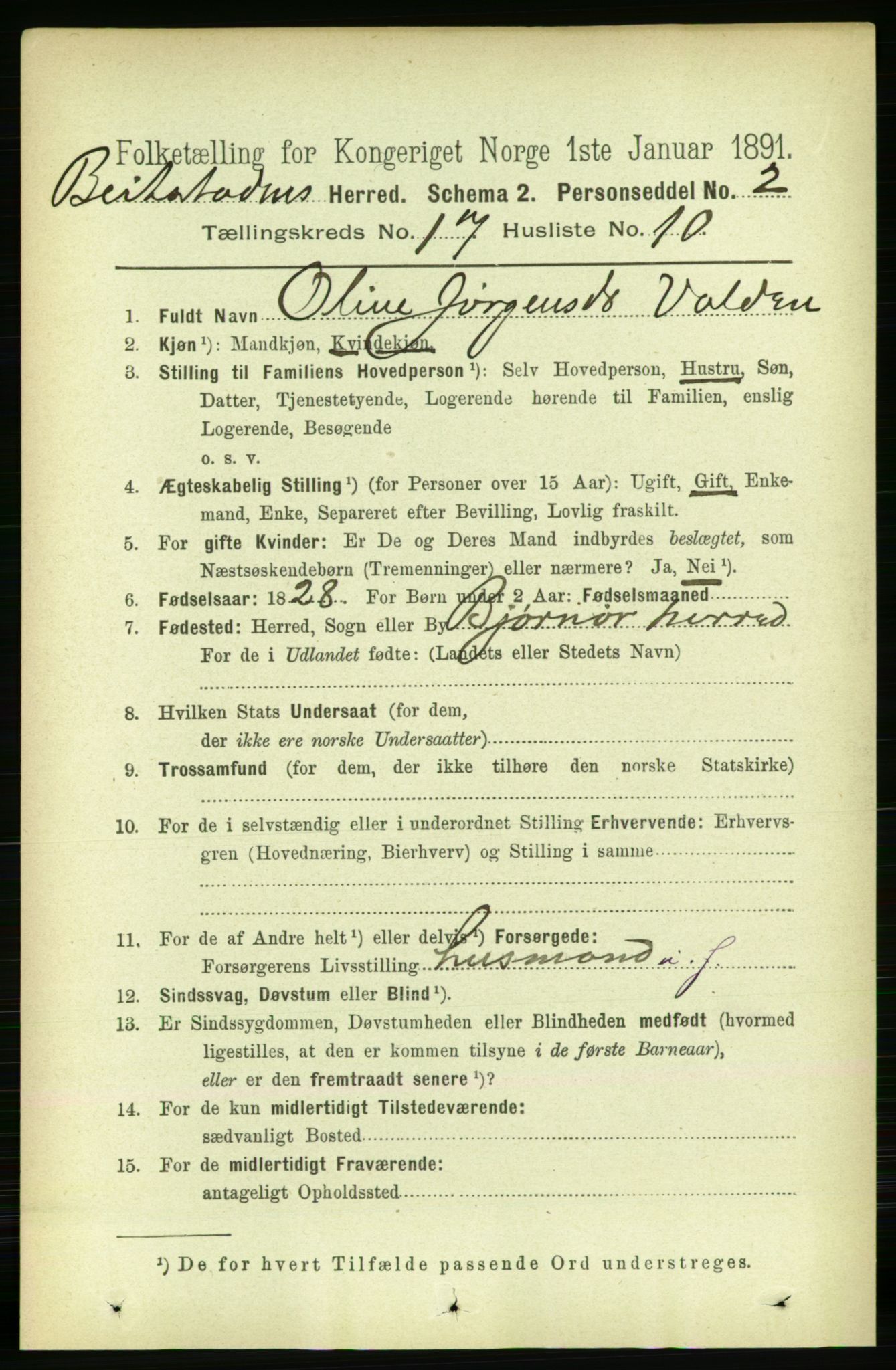 RA, 1891 census for 1727 Beitstad, 1891, p. 4439