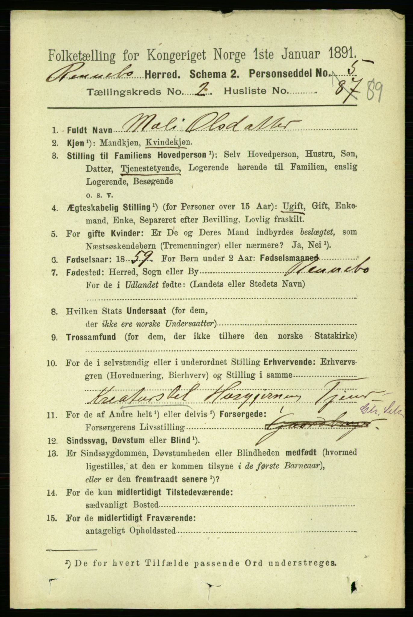 RA, 1891 census for 1635 Rennebu, 1891, p. 1282