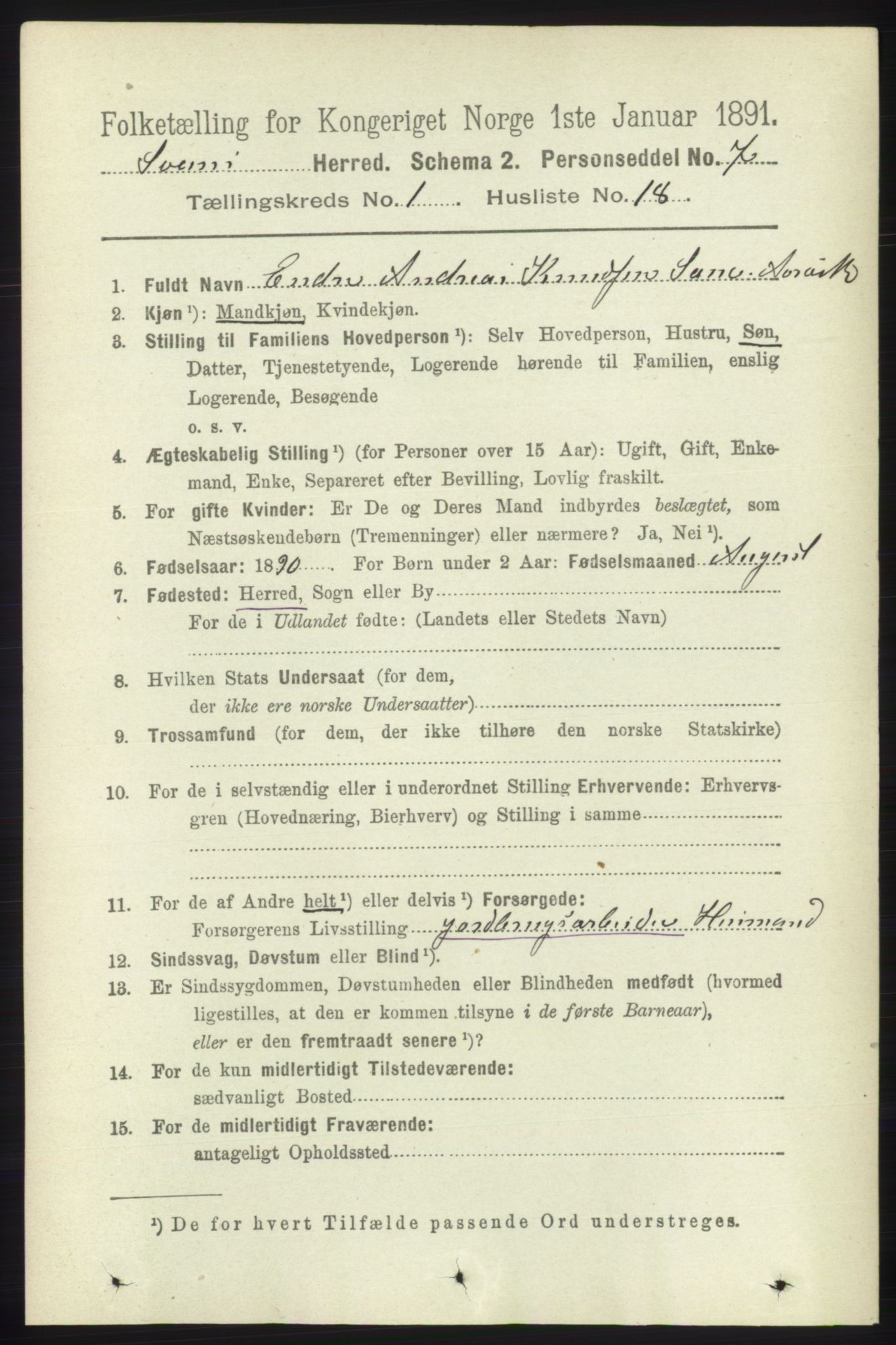 RA, 1891 census for 1216 Sveio, 1891, p. 206