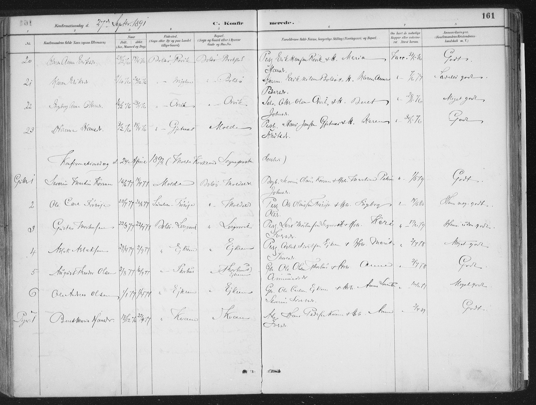 Ministerialprotokoller, klokkerbøker og fødselsregistre - Møre og Romsdal, SAT/A-1454/555/L0658: Parish register (official) no. 555A09, 1887-1917, p. 161