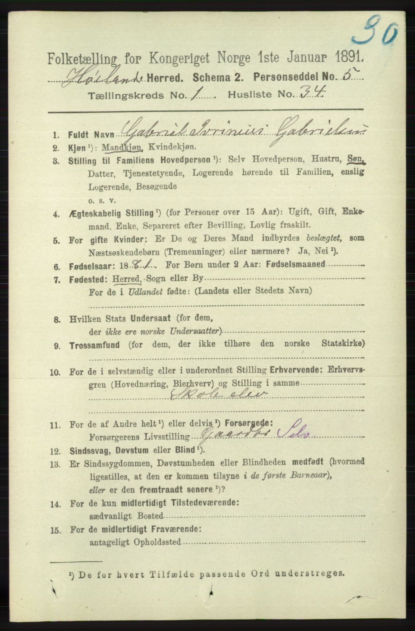 RA, 1891 census for 1123 Høyland, 1891, p. 270