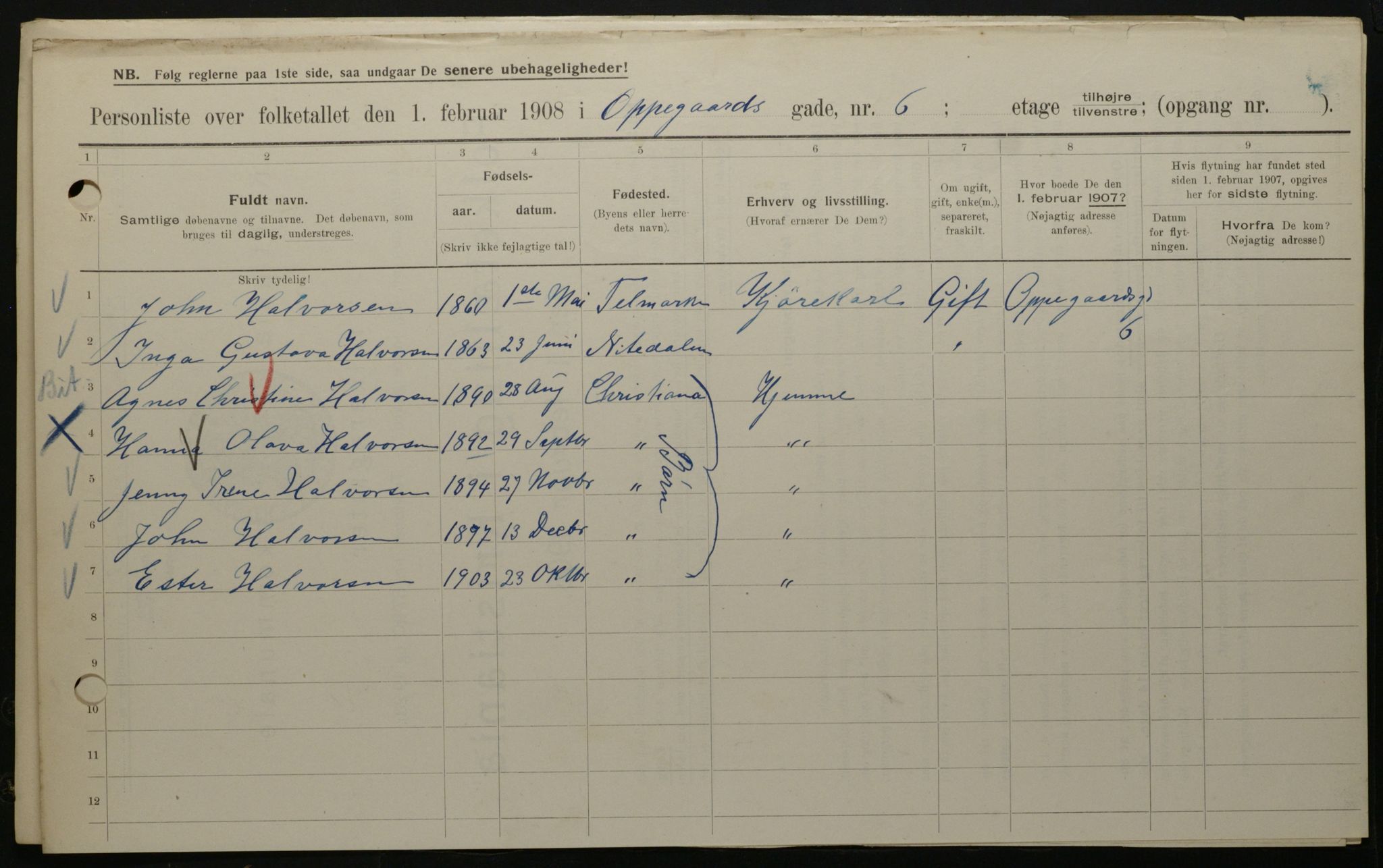 OBA, Municipal Census 1908 for Kristiania, 1908, p. 67868