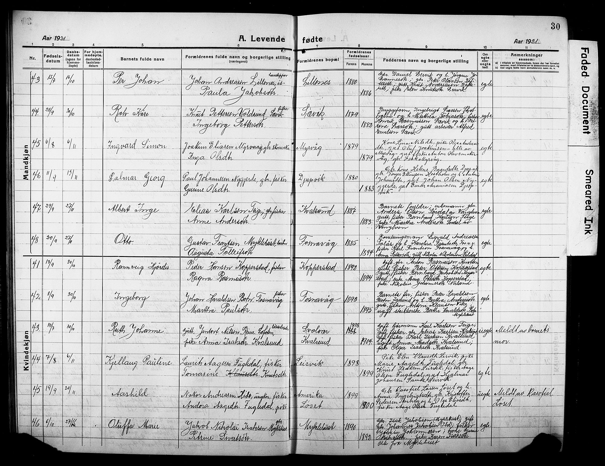 Ministerialprotokoller, klokkerbøker og fødselsregistre - Møre og Romsdal, AV/SAT-A-1454/507/L0084: Parish register (copy) no. 507C07, 1919-1932, p. 30