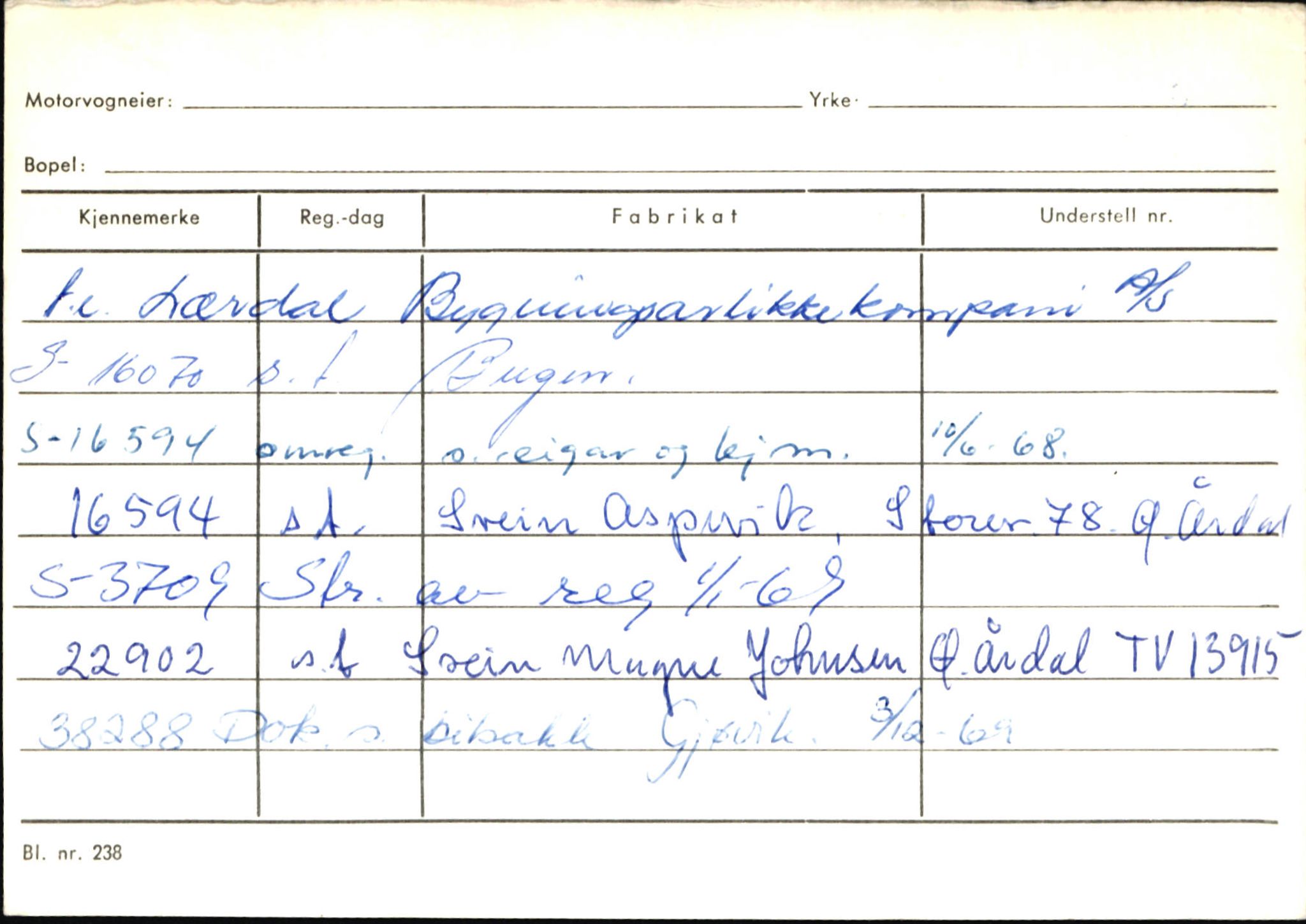 Statens vegvesen, Sogn og Fjordane vegkontor, AV/SAB-A-5301/4/F/L0146: Registerkort Årdal R-Å samt diverse kort, 1945-1975, p. 1498