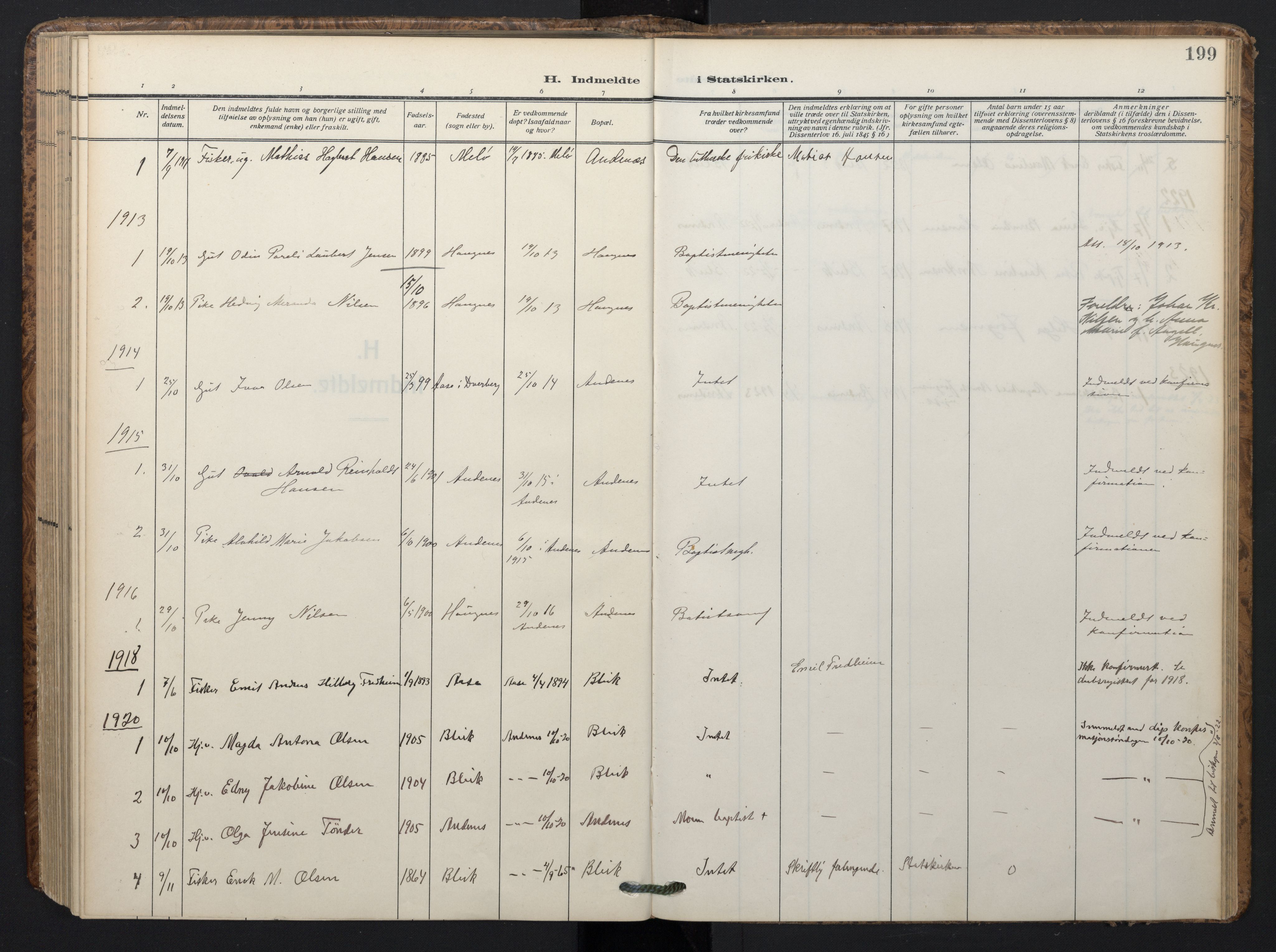 Ministerialprotokoller, klokkerbøker og fødselsregistre - Nordland, SAT/A-1459/899/L1438: Parish register (official) no. 899A06, 1909-1922, p. 199