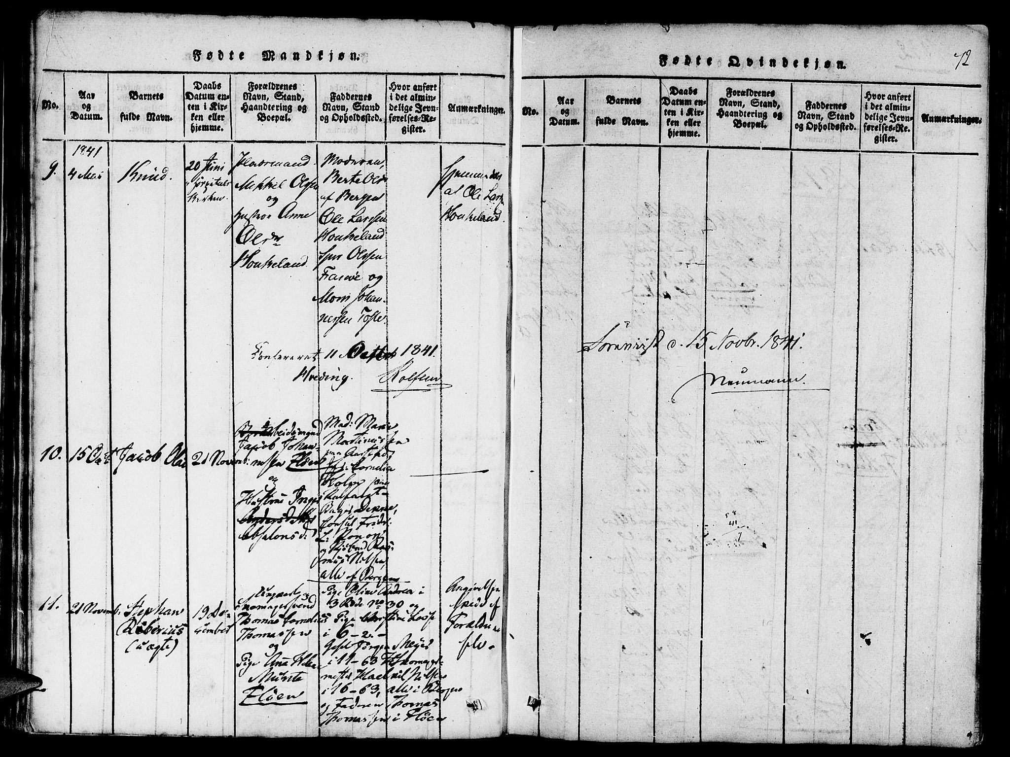 St. Jørgens hospital og Årstad sokneprestembete, AV/SAB-A-99934: Parish register (official) no. A 3, 1815-1843, p. 72