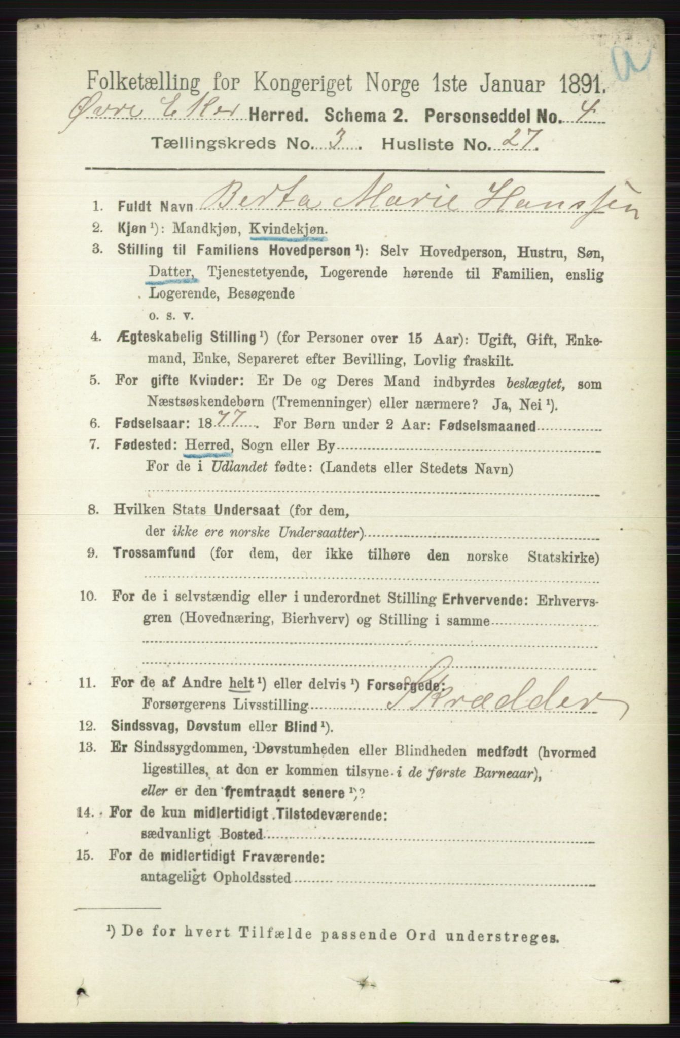 RA, 1891 census for 0624 Øvre Eiker, 1891, p. 1145