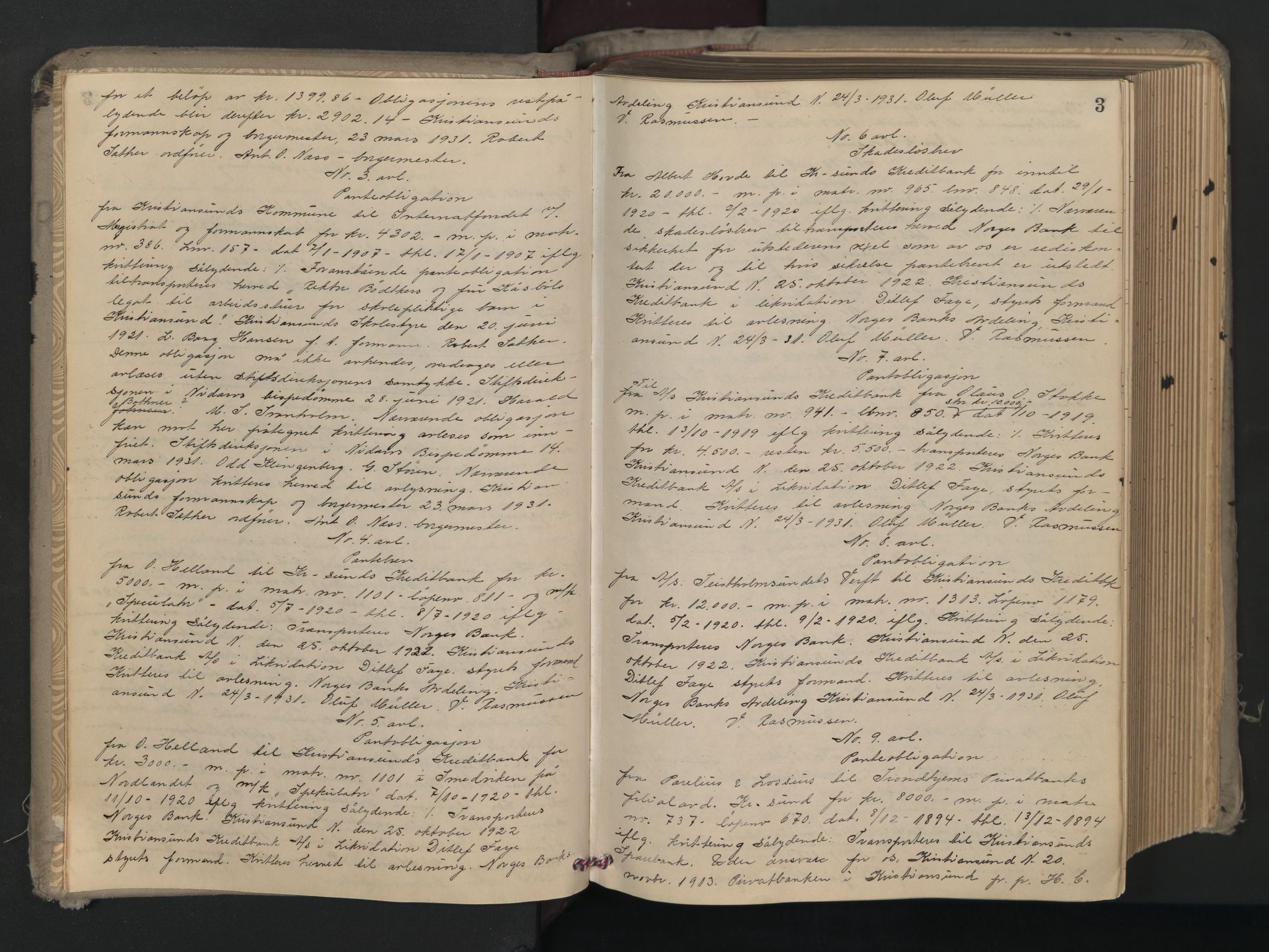 Kristiansund byfogd, AV/SAT-A-4587/A/27/L0025: Mortgage book no. 25, 1931-1938, p. 3