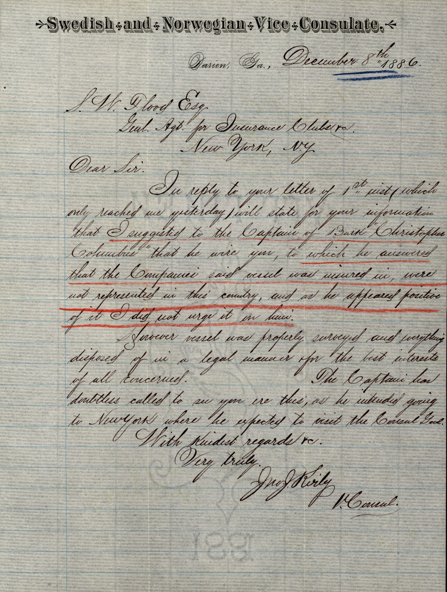 Pa 63 - Østlandske skibsassuranceforening, VEMU/A-1079/G/Ga/L0019/0009: Havaridokumenter / Føyenland, Glengairn, Granfos, Seagull, 1886, p. 19