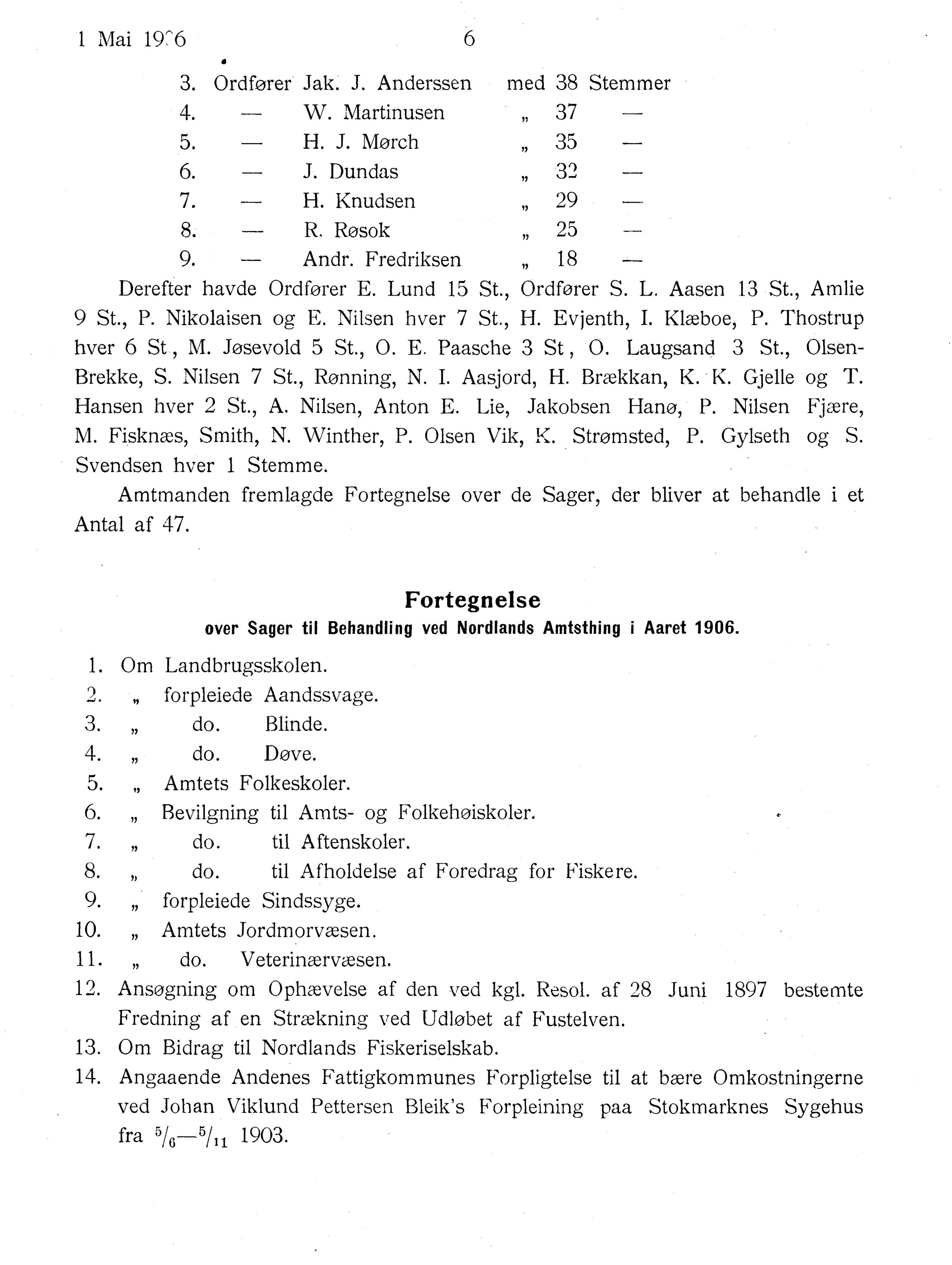 Nordland Fylkeskommune. Fylkestinget, AIN/NFK-17/176/A/Ac/L0029: Fylkestingsforhandlinger 1906, 1906, p. 6