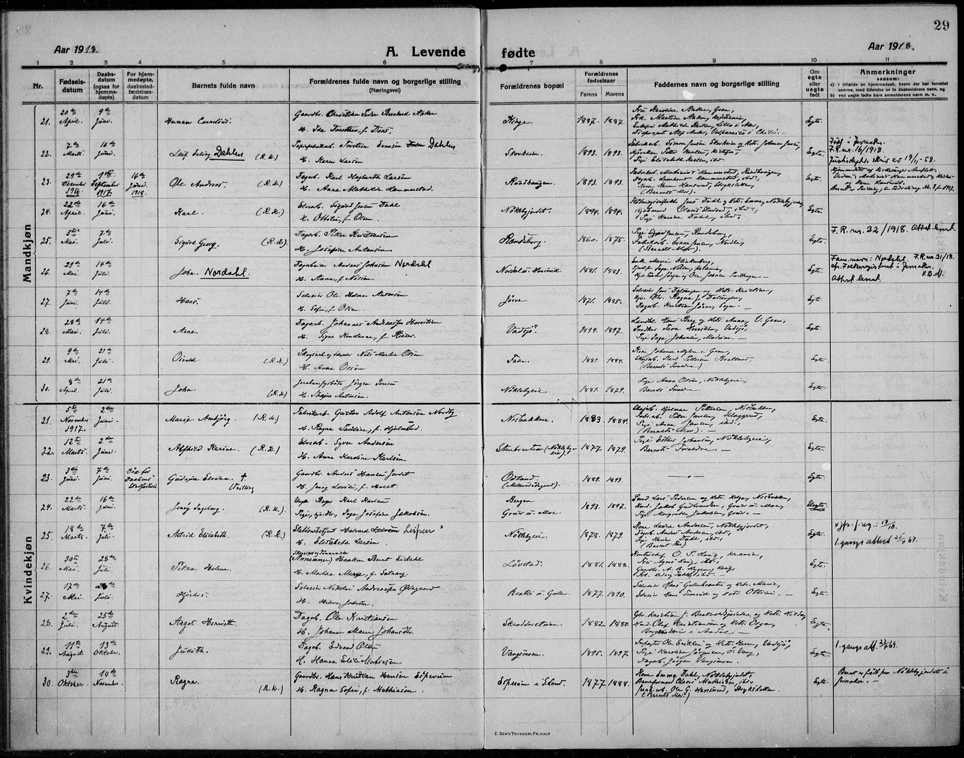 Jevnaker prestekontor, SAH/PREST-116/H/Ha/Haa/L0012: Parish register (official) no. 12, 1914-1924, p. 29