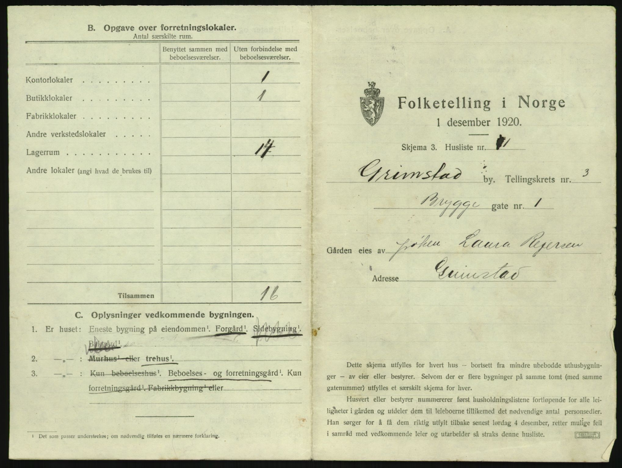 SAK, 1920 census for Grimstad, 1920, p. 381