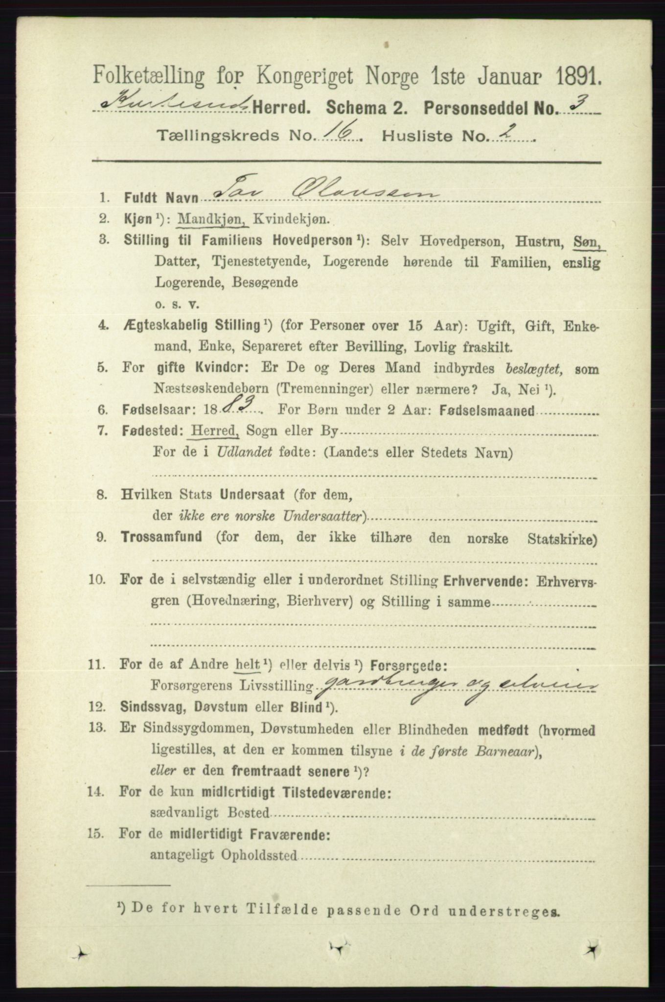 RA, 1891 census for 0829 Kviteseid, 1891, p. 3646