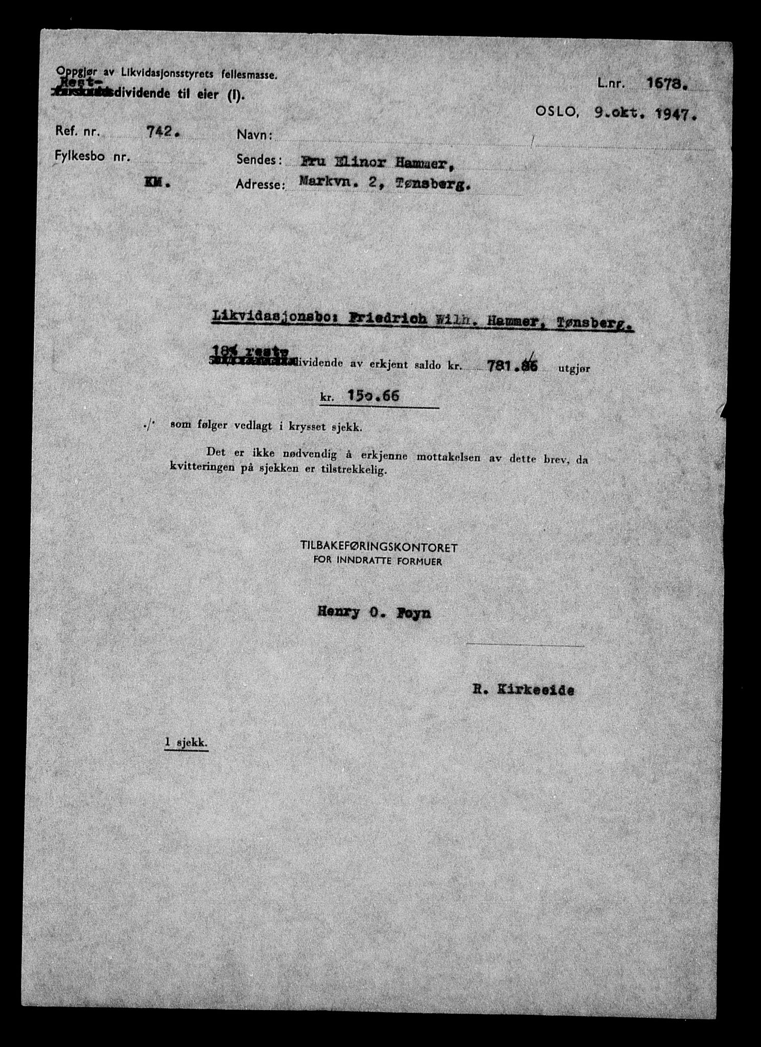 Justisdepartementet, Tilbakeføringskontoret for inndratte formuer, AV/RA-S-1564/H/Hc/Hcd/L0998: --, 1945-1947, p. 5