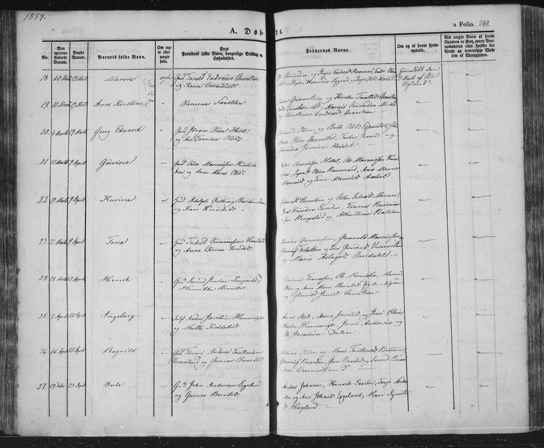 Vennesla sokneprestkontor, AV/SAK-1111-0045/Fa/Fac/L0004: Parish register (official) no. A 4, 1834-1855, p. 242