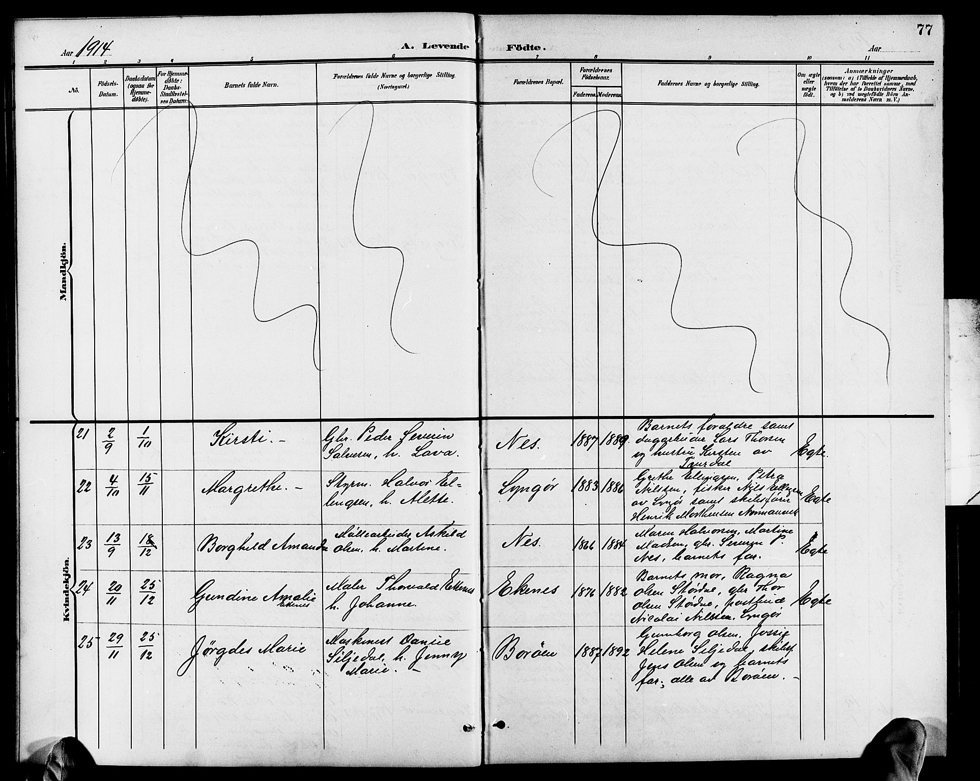 Dypvåg sokneprestkontor, AV/SAK-1111-0007/F/Fb/Fba/L0014: Parish register (copy) no. B 14, 1901-1922, p. 77