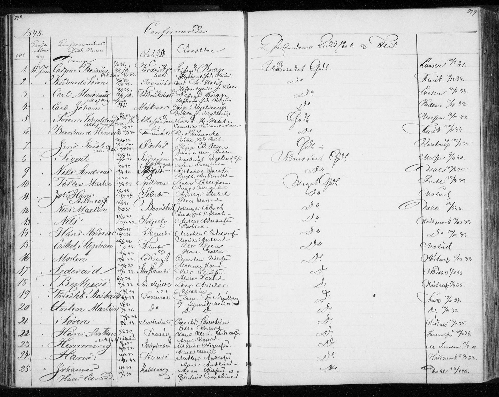 Tromsø sokneprestkontor/stiftsprosti/domprosti, SATØ/S-1343/G/Gb/L0005klokker: Parish register (copy) no. 5, 1846-1857, p. 278-279
