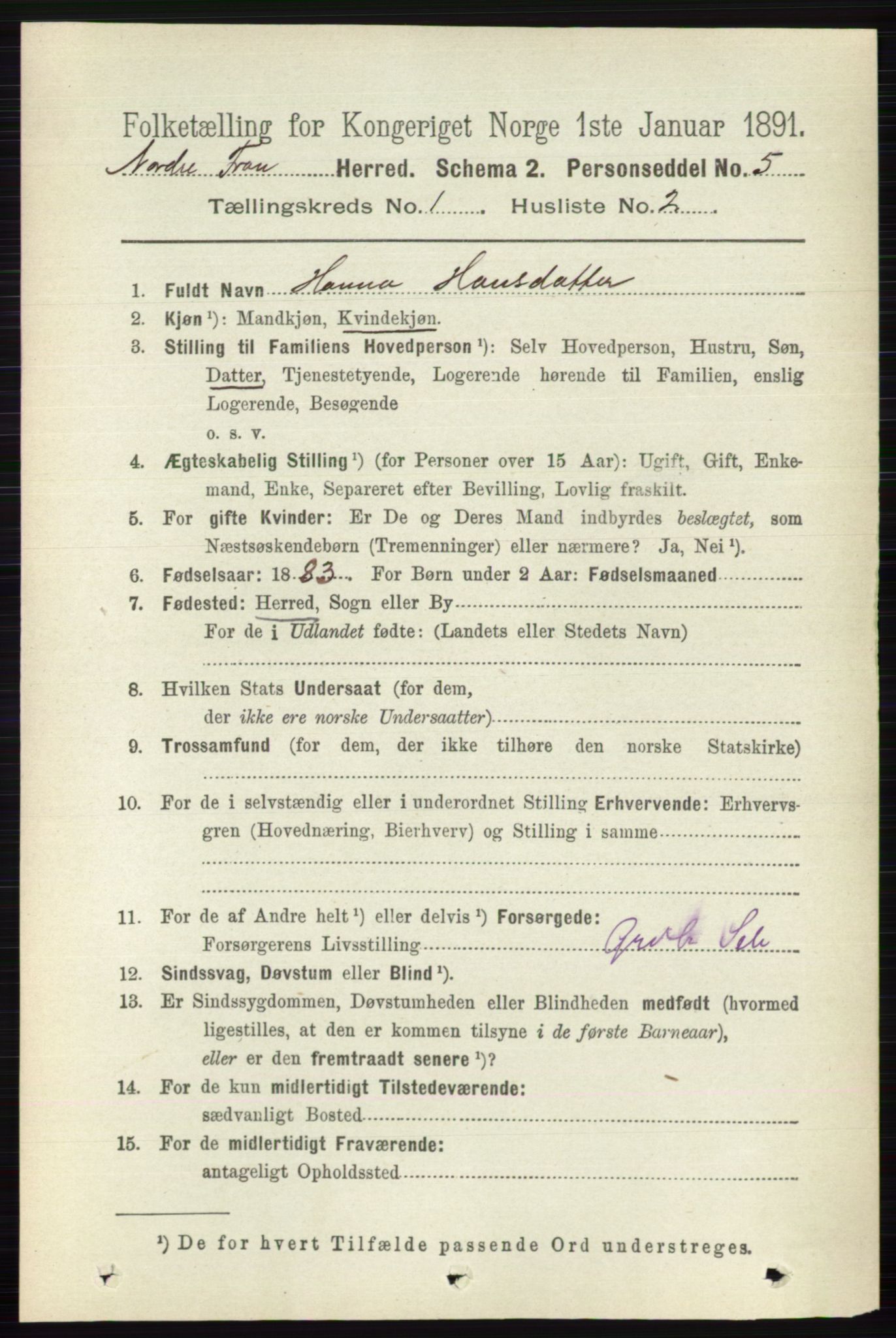 RA, 1891 census for 0518 Nord-Fron, 1891, p. 81