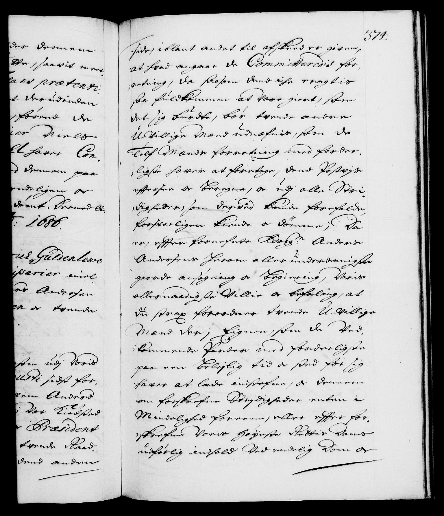 Danske Kanselli 1572-1799, AV/RA-EA-3023/F/Fc/Fca/Fcab/L0013: Norske tegnelser (mikrofilm), 1684-1687, p. 374a