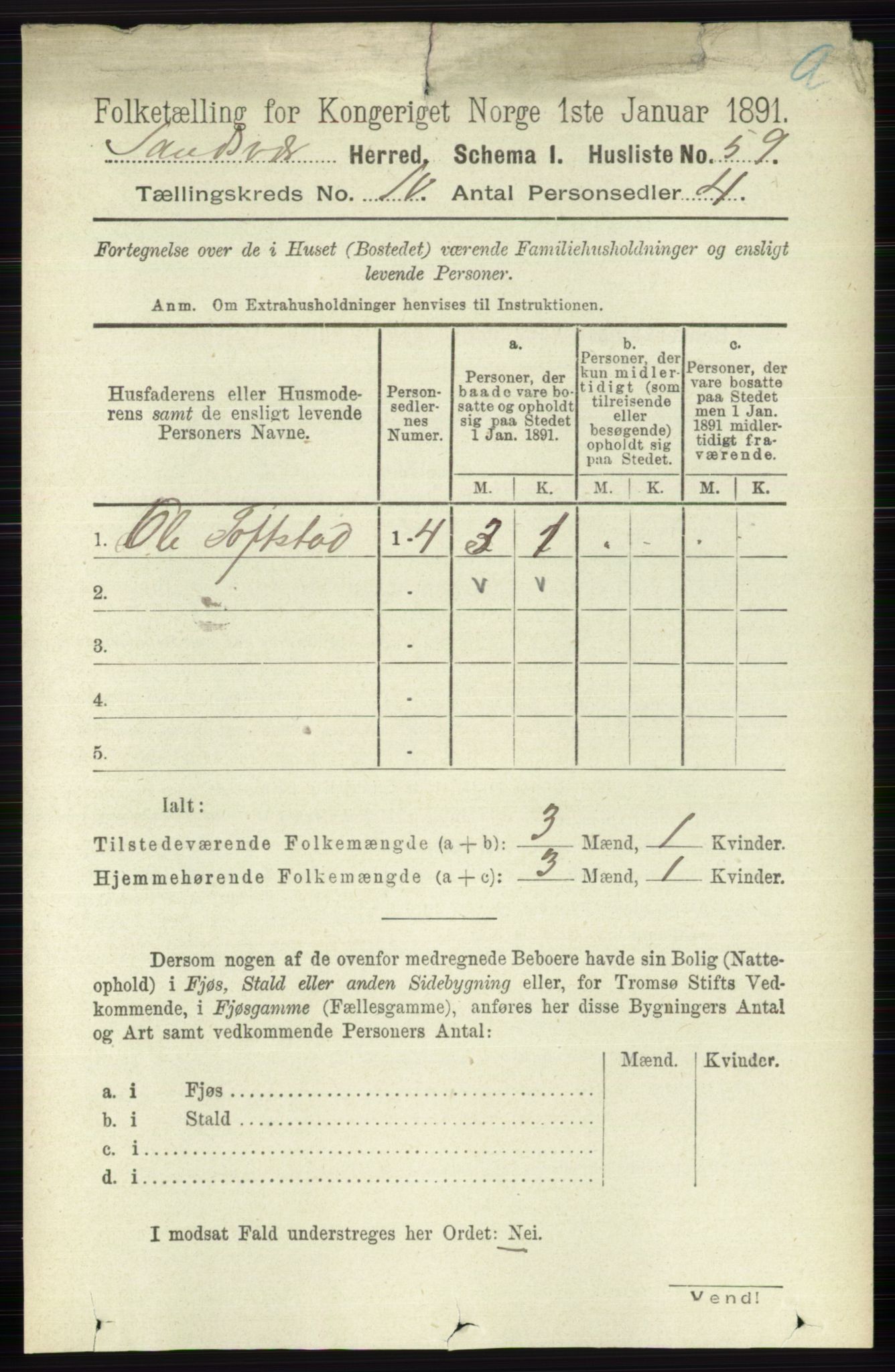RA, 1891 census for 0629 Sandsvær, 1891, p. 4895