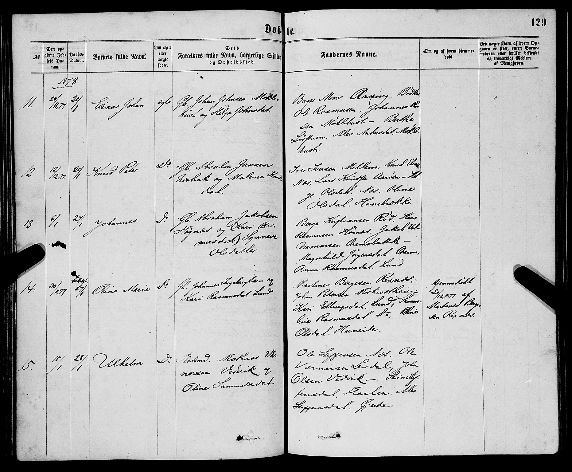 Eid sokneprestembete, AV/SAB-A-82301/H/Haa/Haaa/L0010: Parish register (official) no. A 10, 1867-1878, p. 129