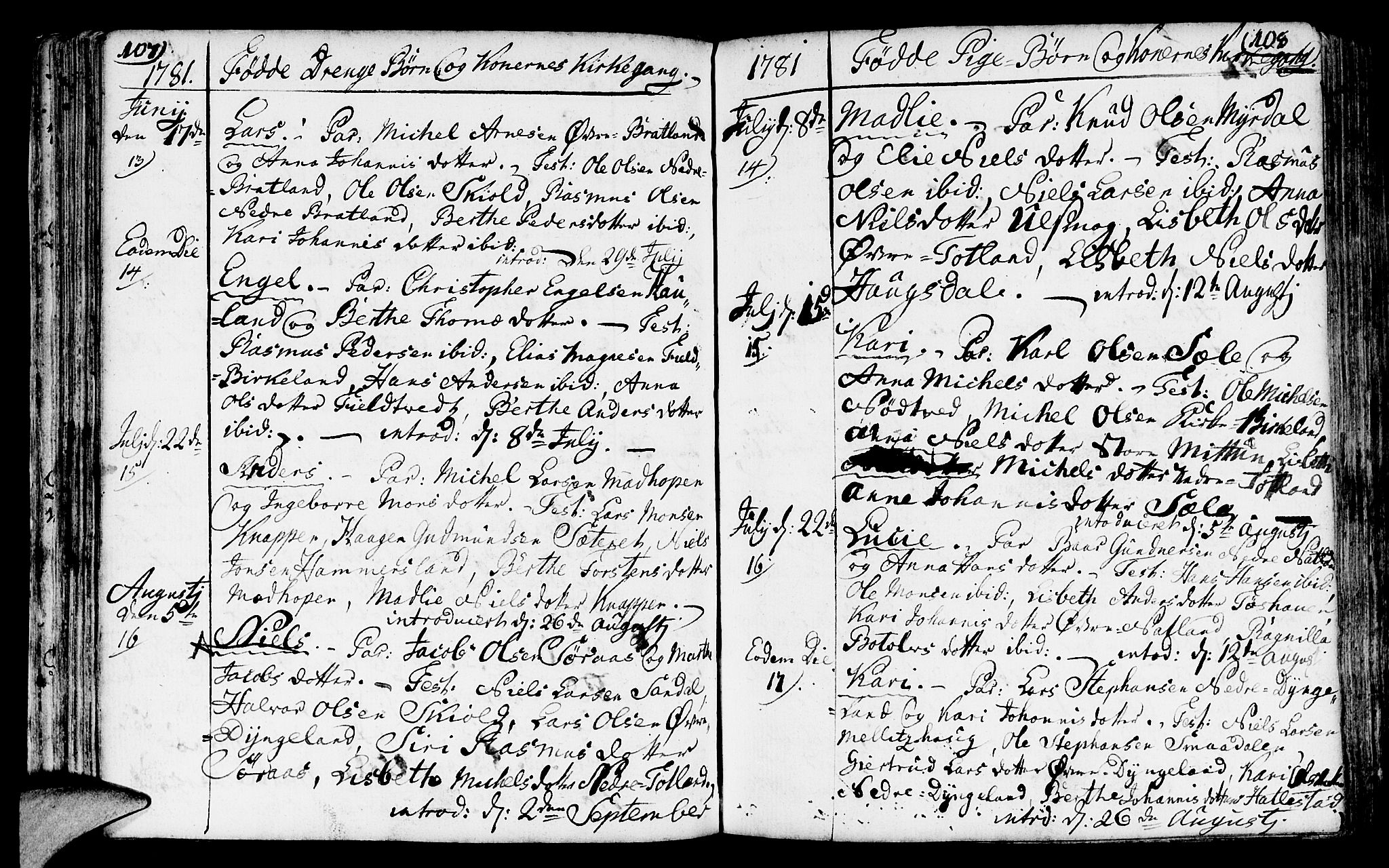 Fana Sokneprestembete, SAB/A-75101/H/Haa/Haaa/L0005: Parish register (official) no. A 5, 1773-1799, p. 107-108