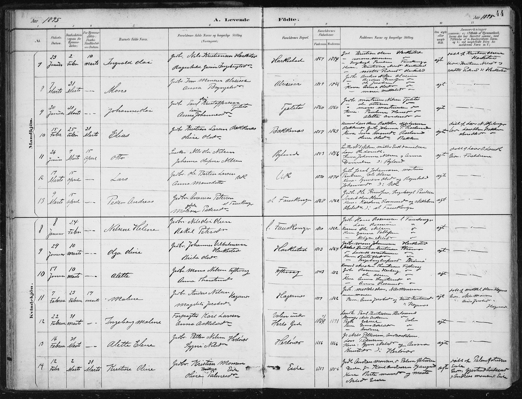 Herdla Sokneprestembete, SAB/A-75701/H/Haa: Parish register (official) no. A 4, 1891-1905, p. 44