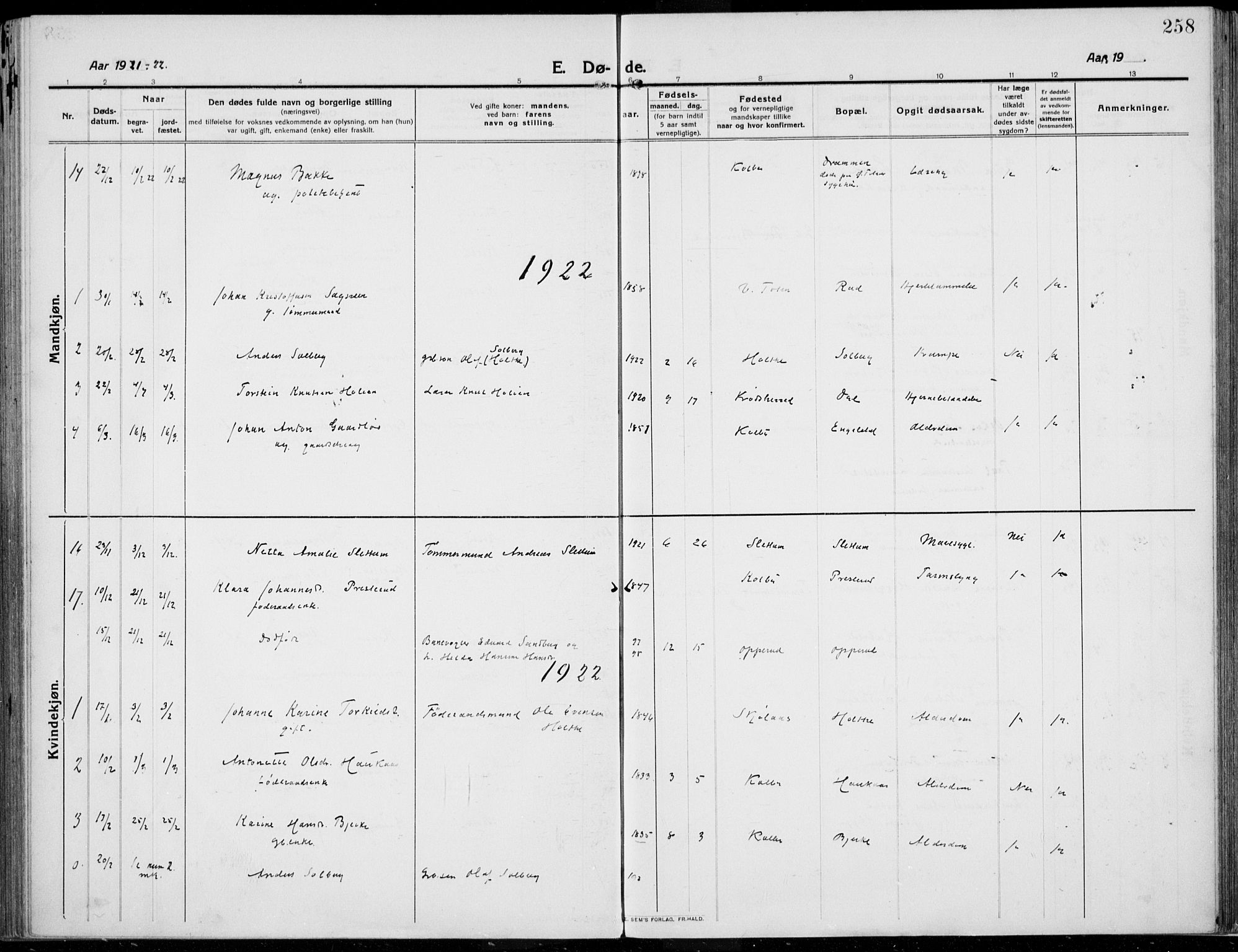 Kolbu prestekontor, SAH/PREST-110/H/Ha/Haa/L0002: Parish register (official) no. 2, 1912-1926, p. 258
