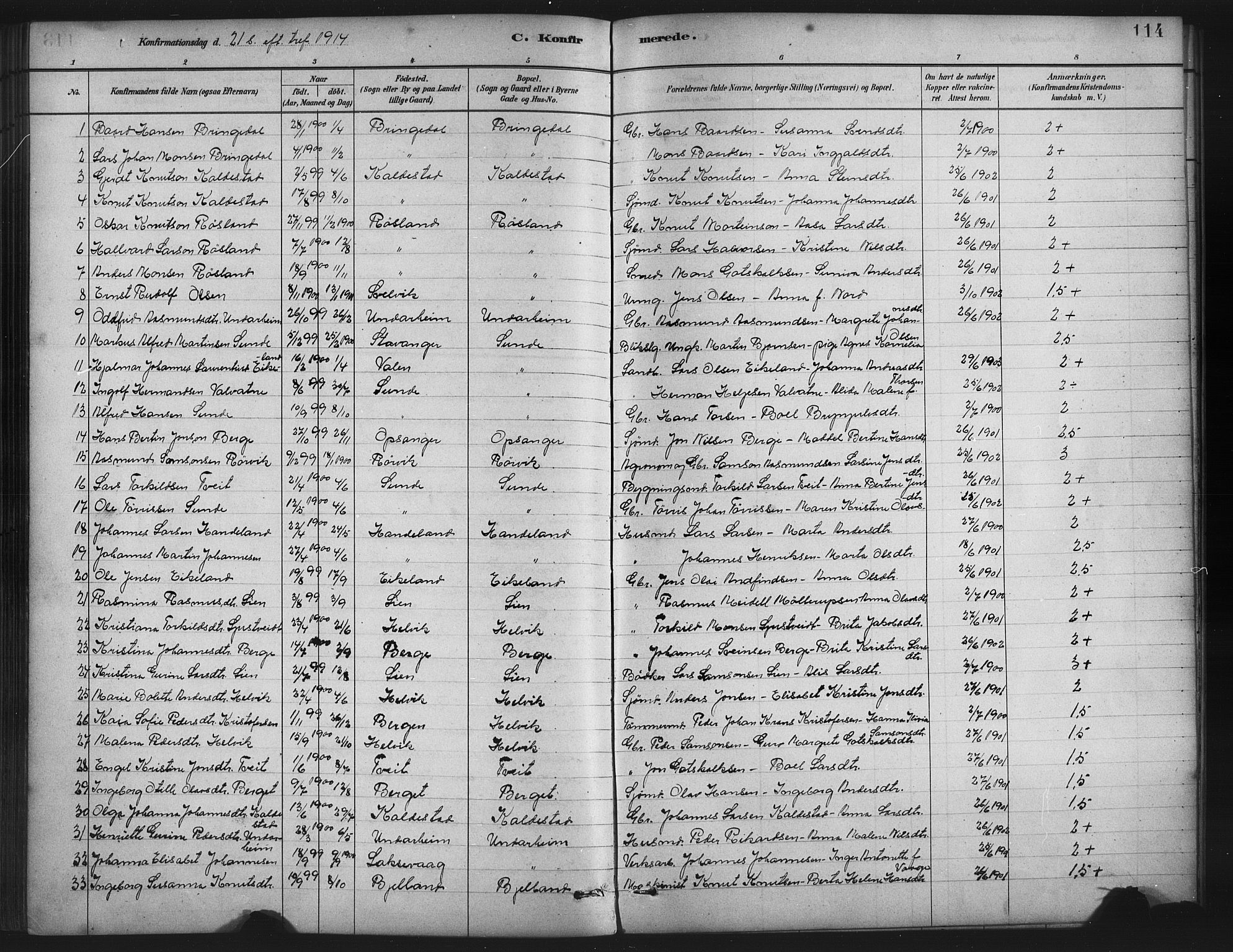 Husnes Sokneprestembete, SAB/A-75901/H/Hab: Parish register (copy) no. A 2, 1881-1917, p. 114