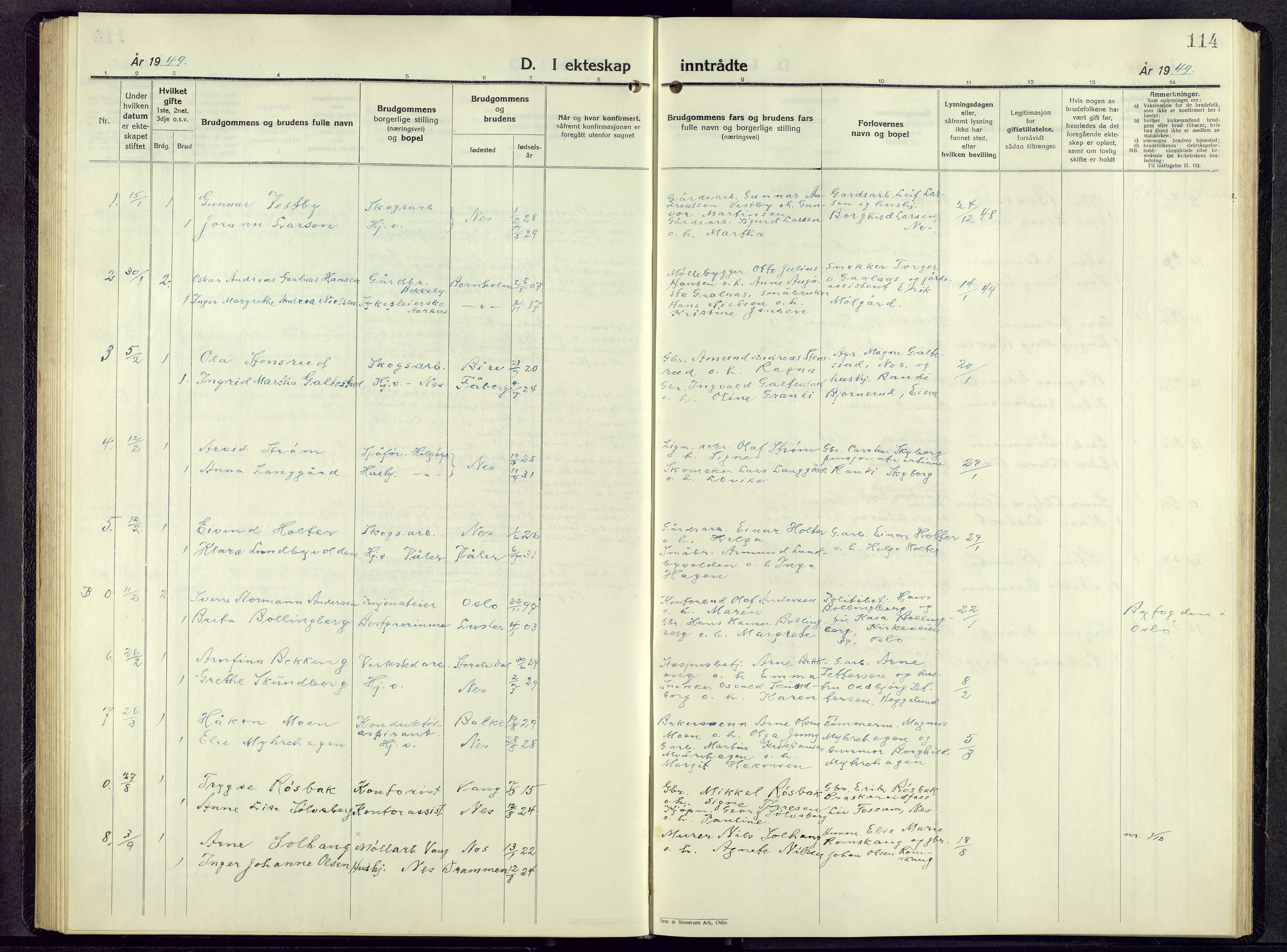 Nes prestekontor, Hedmark, AV/SAH-PREST-020/L/La/L0014: Parish register (copy) no. 14, 1948-1967, p. 114