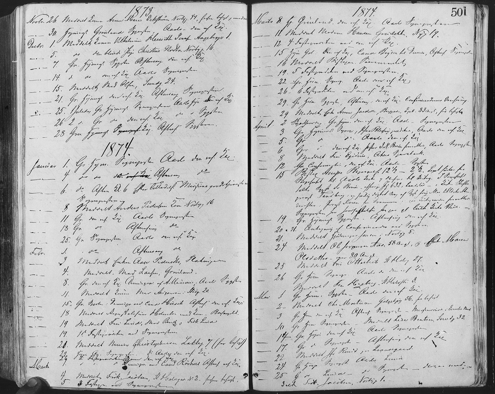 Grønland prestekontor Kirkebøker, AV/SAO-A-10848/F/Fa/L0004: Parish register (official) no. 4, 1869-1880, p. 501