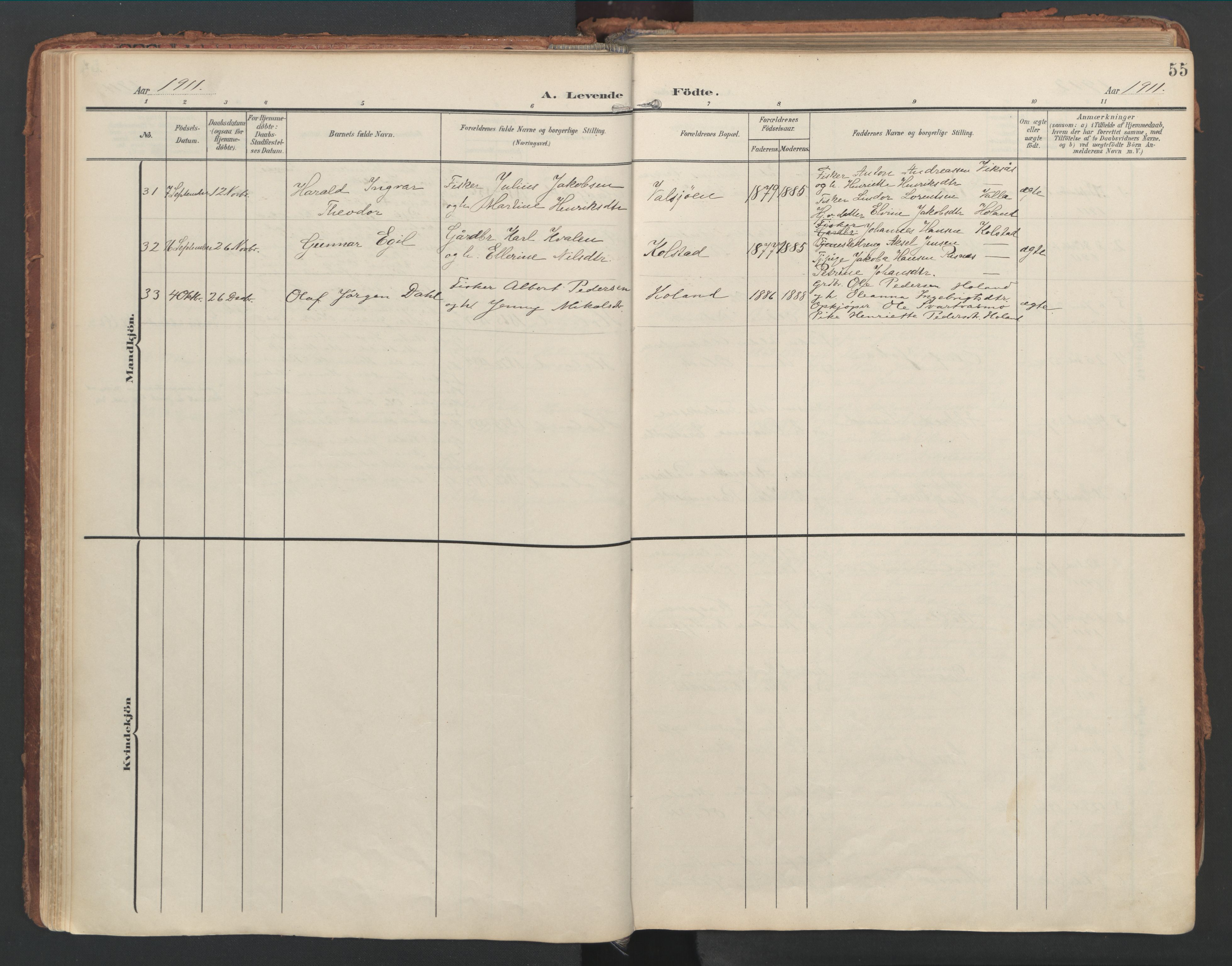 Ministerialprotokoller, klokkerbøker og fødselsregistre - Nordland, AV/SAT-A-1459/816/L0250: Parish register (official) no. 816A16, 1903-1923, p. 55