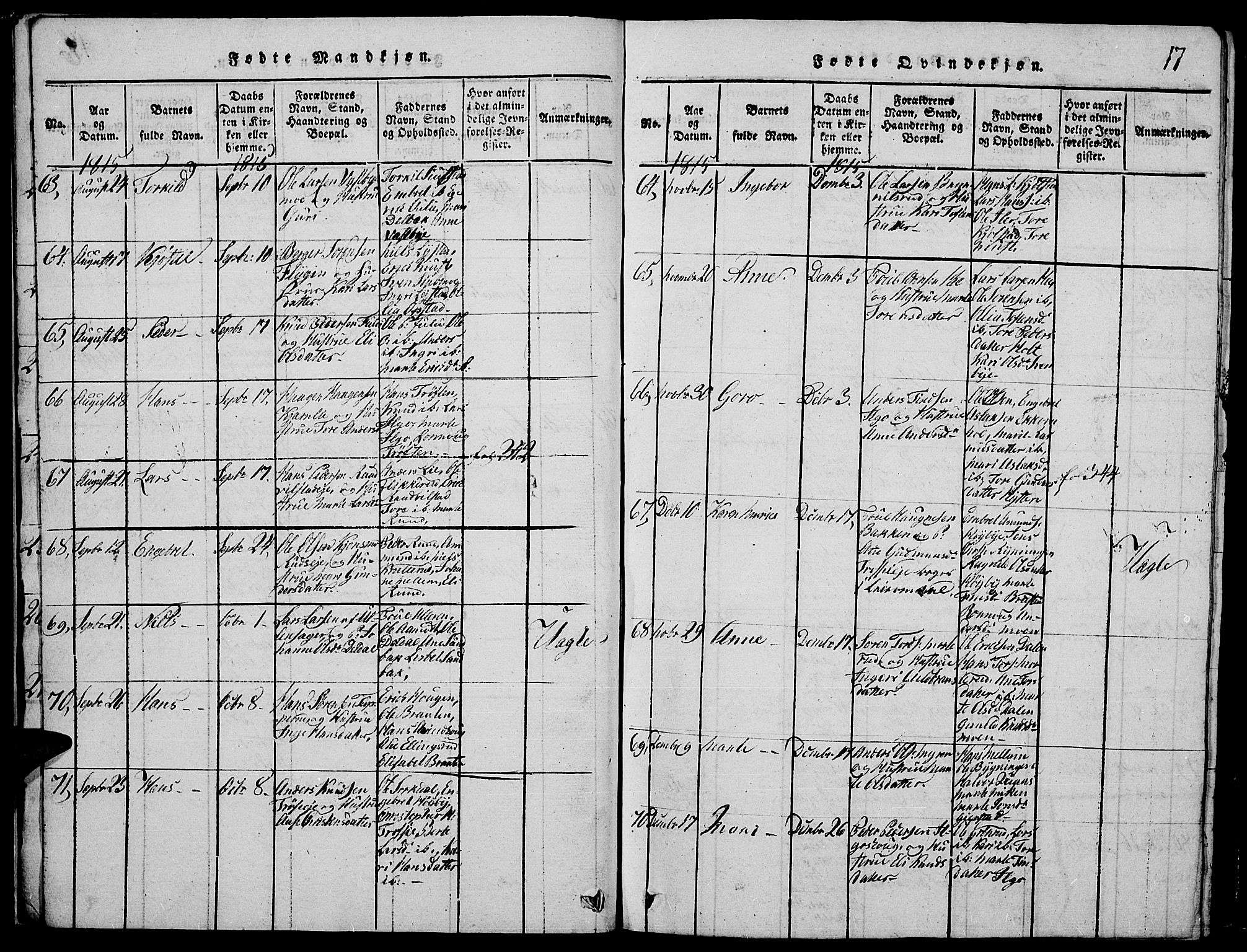 Strøm-Odalen prestekontor, AV/SAH-PREST-028/H/Ha/Hab/L0001: Parish register (copy) no. 1, 1813-1825, p. 17