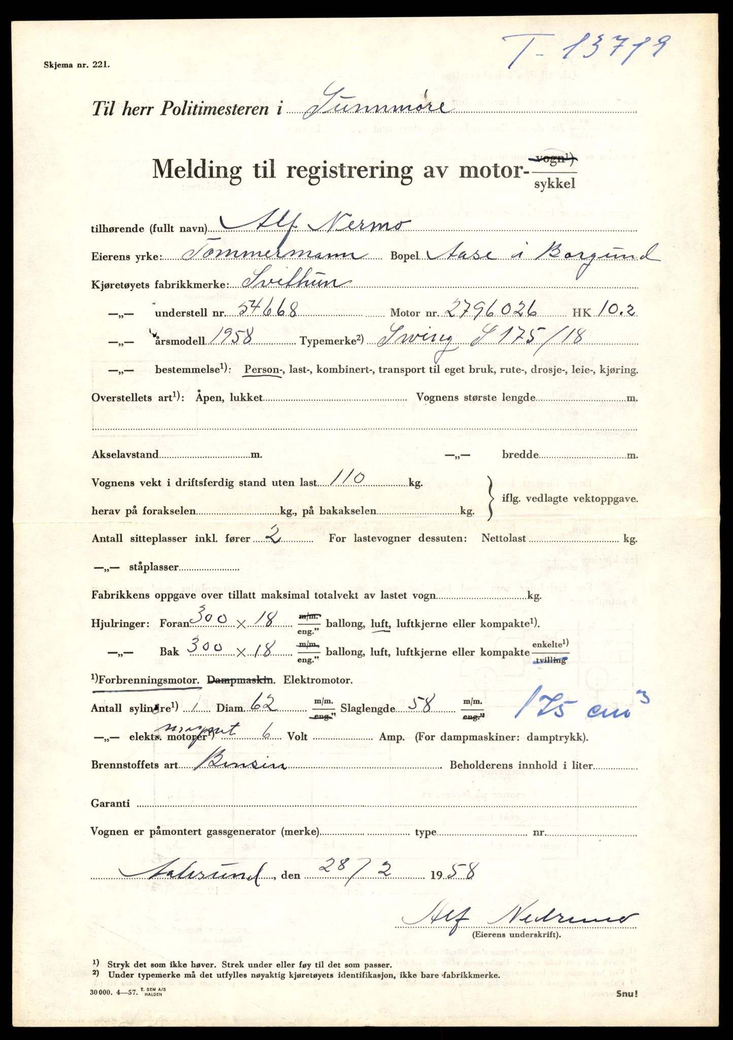 Møre og Romsdal vegkontor - Ålesund trafikkstasjon, AV/SAT-A-4099/F/Fe/L0041: Registreringskort for kjøretøy T 13710 - T 13905, 1927-1998, p. 199