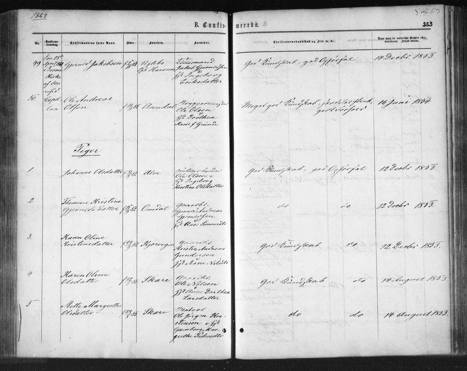 Tromøy sokneprestkontor, AV/SAK-1111-0041/F/Fa/L0007: Parish register (official) no. A 7, 1864-1869, p. 253